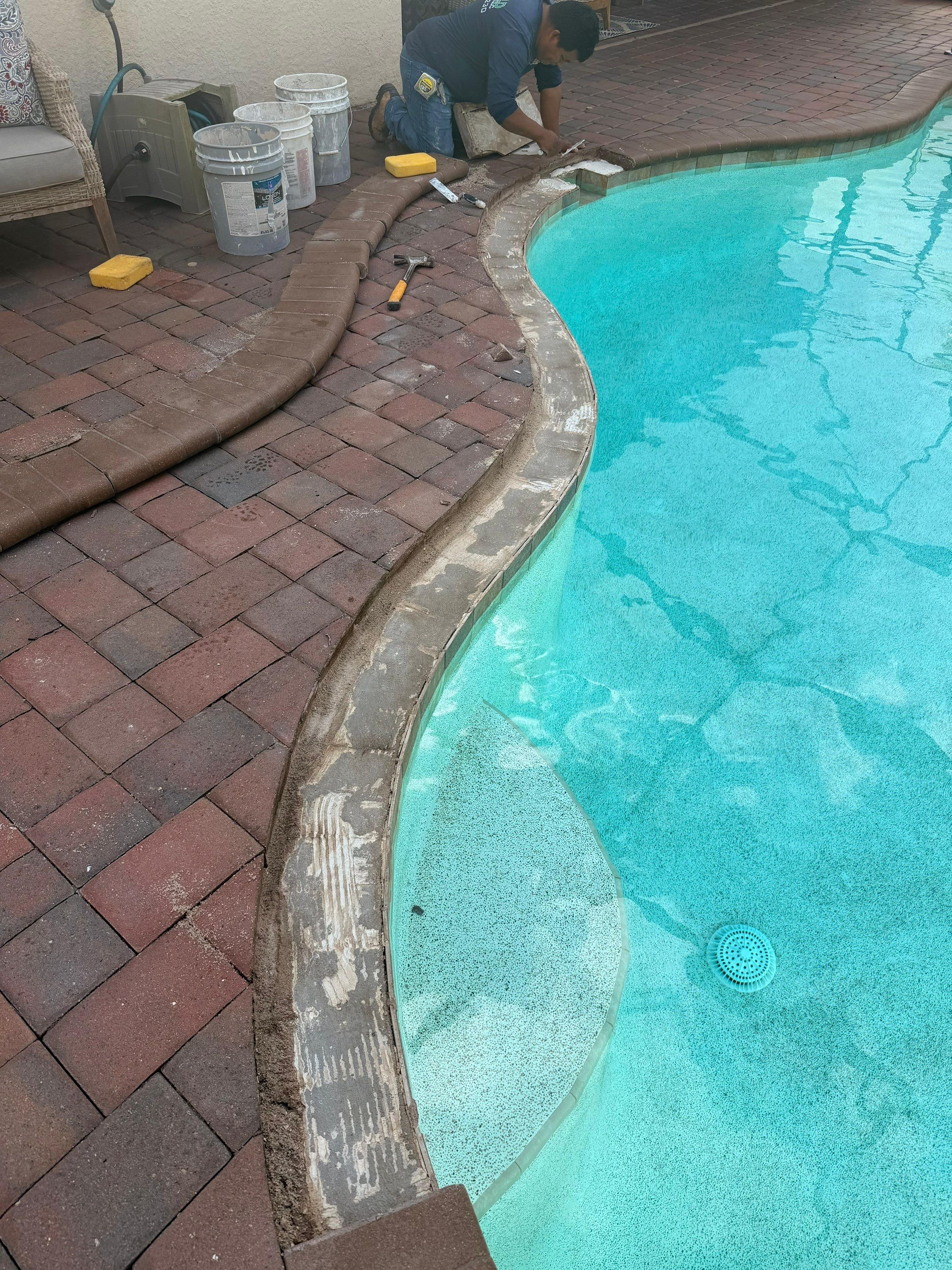 Pool Deck Renovation | Pool Coping & Tile Upgrade | Textured Marble Natural Stone - Bonita National Golf & Country Club by Old Town Pavers Llc