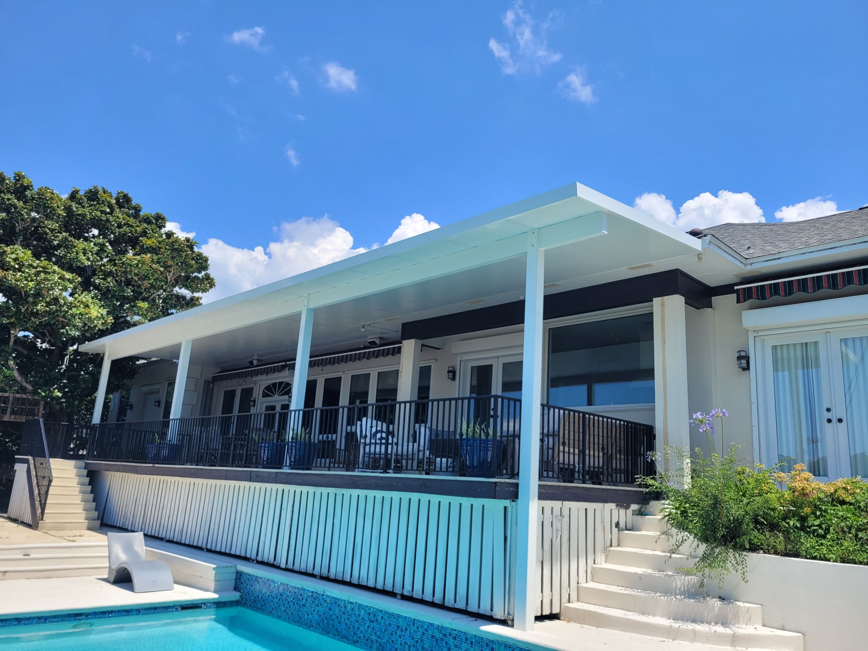 Poolside Colorbeam Patio Cover in Gulf Breeze by Titan Sunrooms