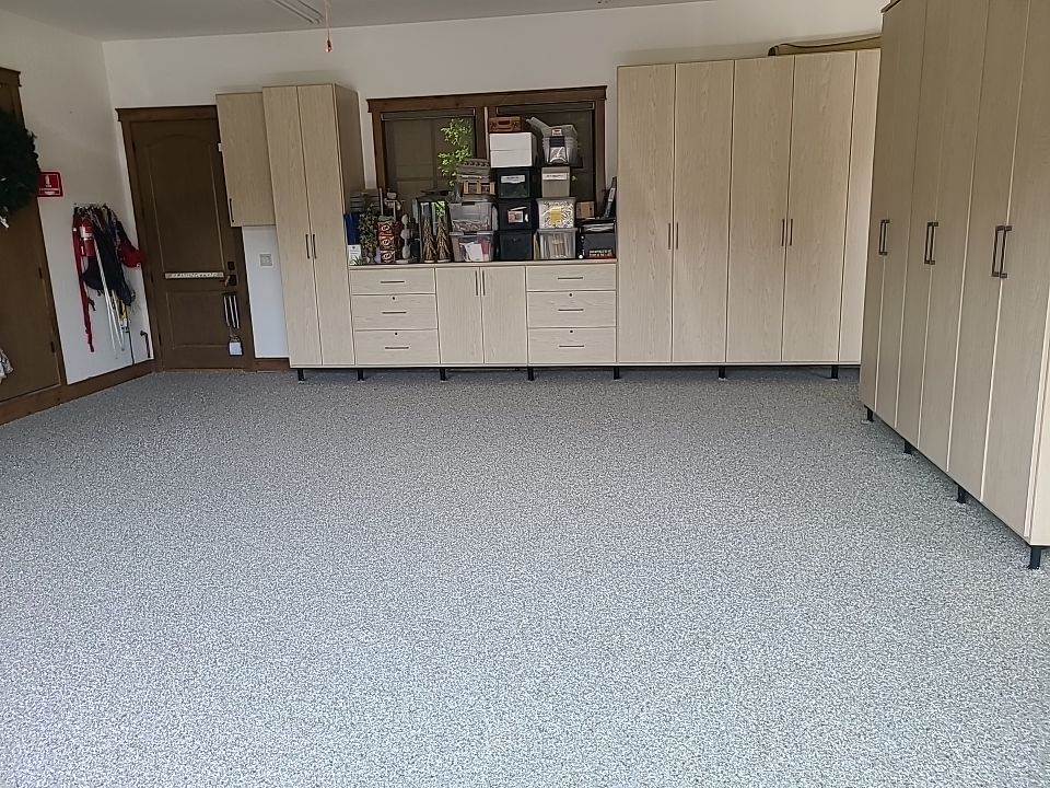 Garage Transformation using Pebble Beach by Croc Coatings, LLC