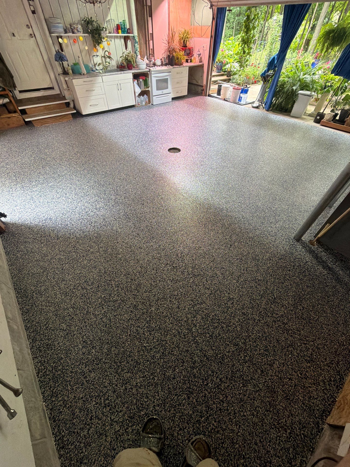 Custom Multi-Colored Epoxy Flake Garage Floor Coating in Montague by Gordon Painting
