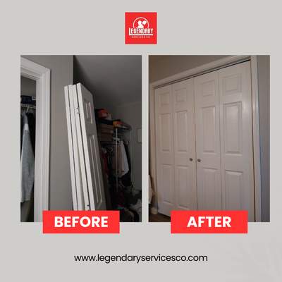 White Paneled Bifold Closet Door Installation by Legendary Services Company LLC.