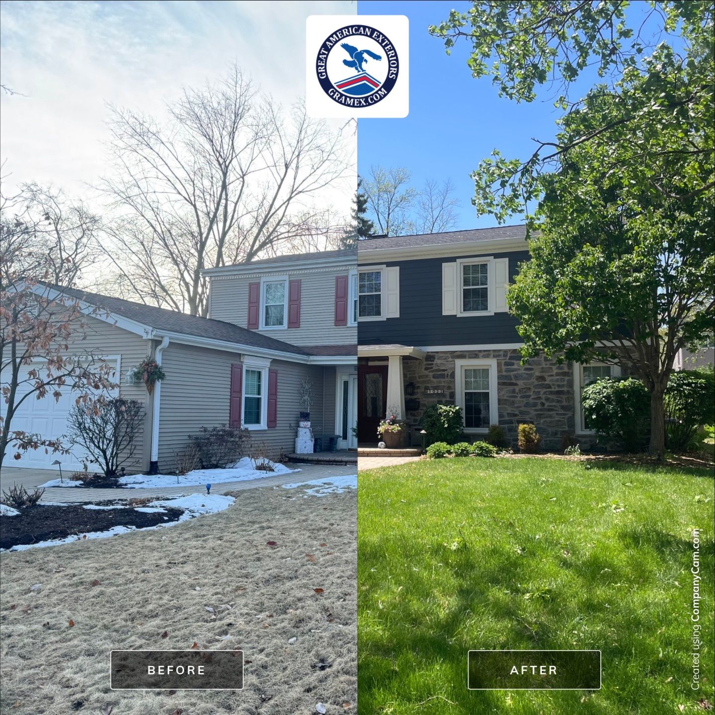 Exterior Renovation with James Hardie Siding and Natural Stone in Lombard by Great American Exteriors