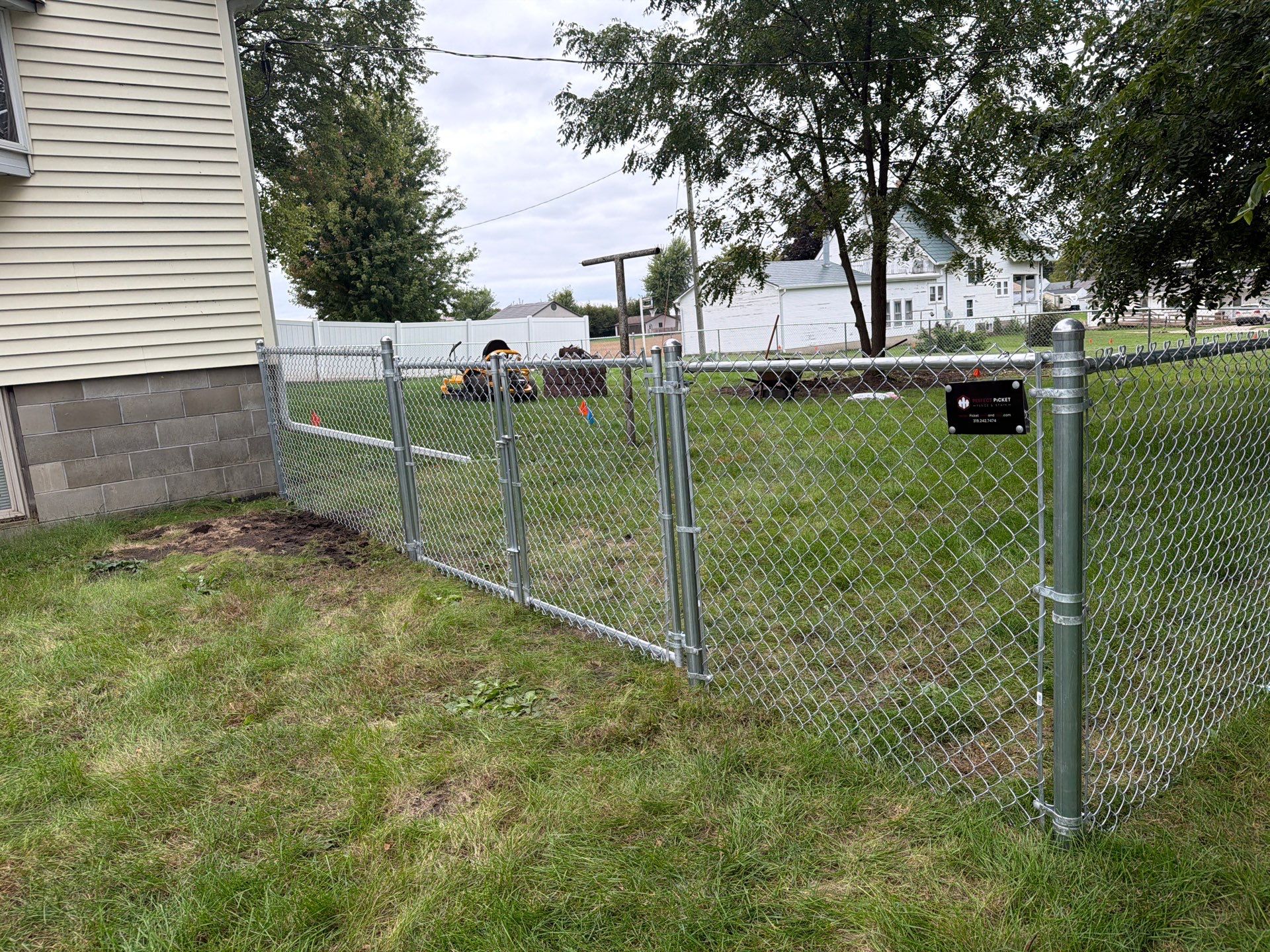 Tripoli Residential Galvanized Chain Link Fence with Double Gates by Perfect Picket Fence and Stain