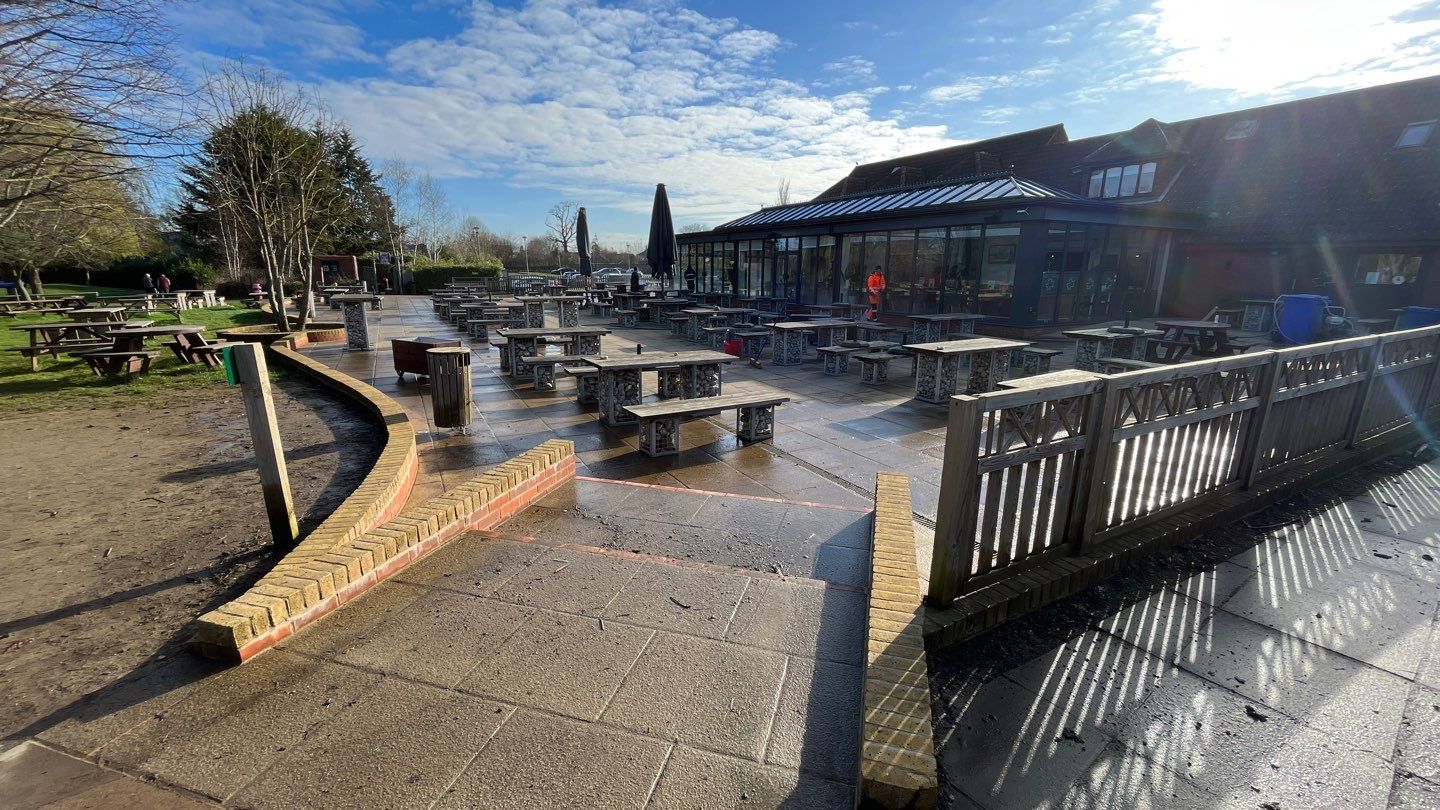 Patio Area Spring Clean using Mosmatic Flat Surface Cleaner by Ges Exterior Cleaning ltd
