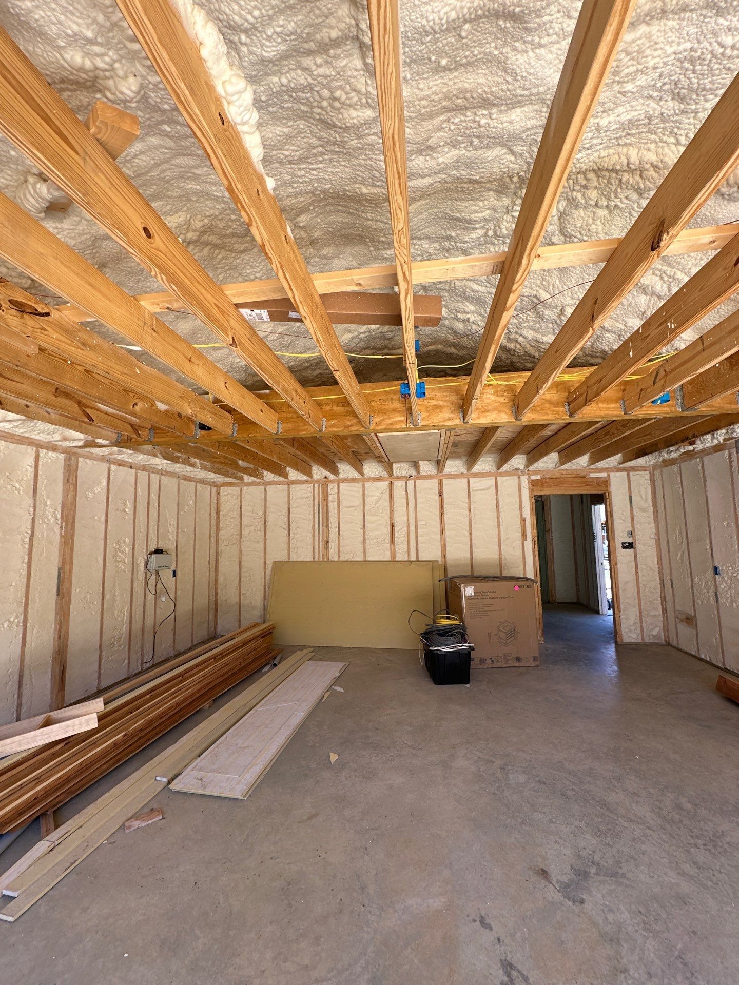 Open cell spray foam job completed at this home addition in Plano, TX by Apex Insulation Solutions