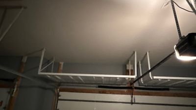 Overhead racks are a must to maximize your storage.