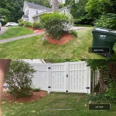 New White Semi privacy Vinyl Fence and matching gates 