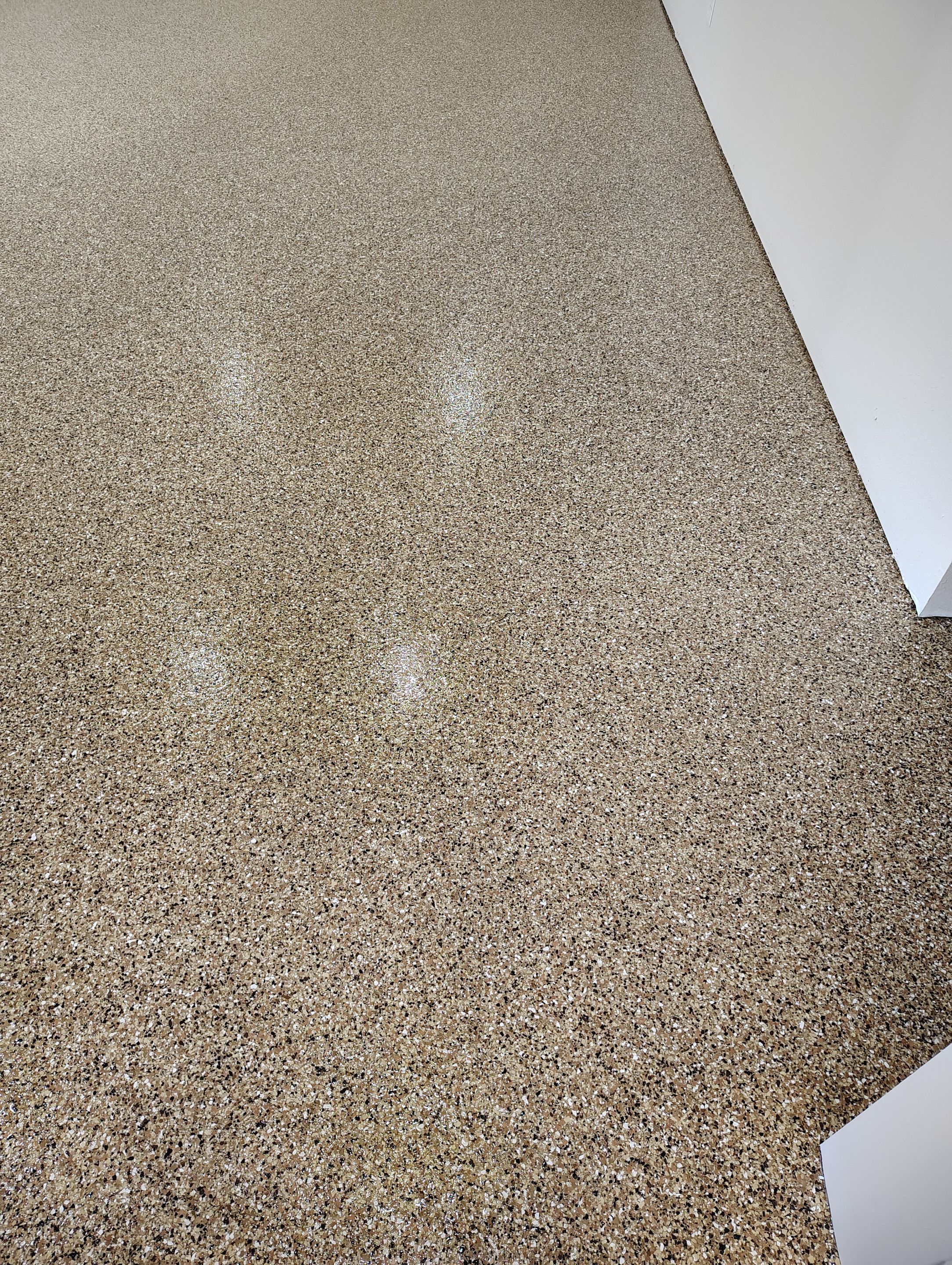 Durable Epoxy Flake Floor Coating for Commercial Workshop by Select Painting, Coatings & Garage Cabinets