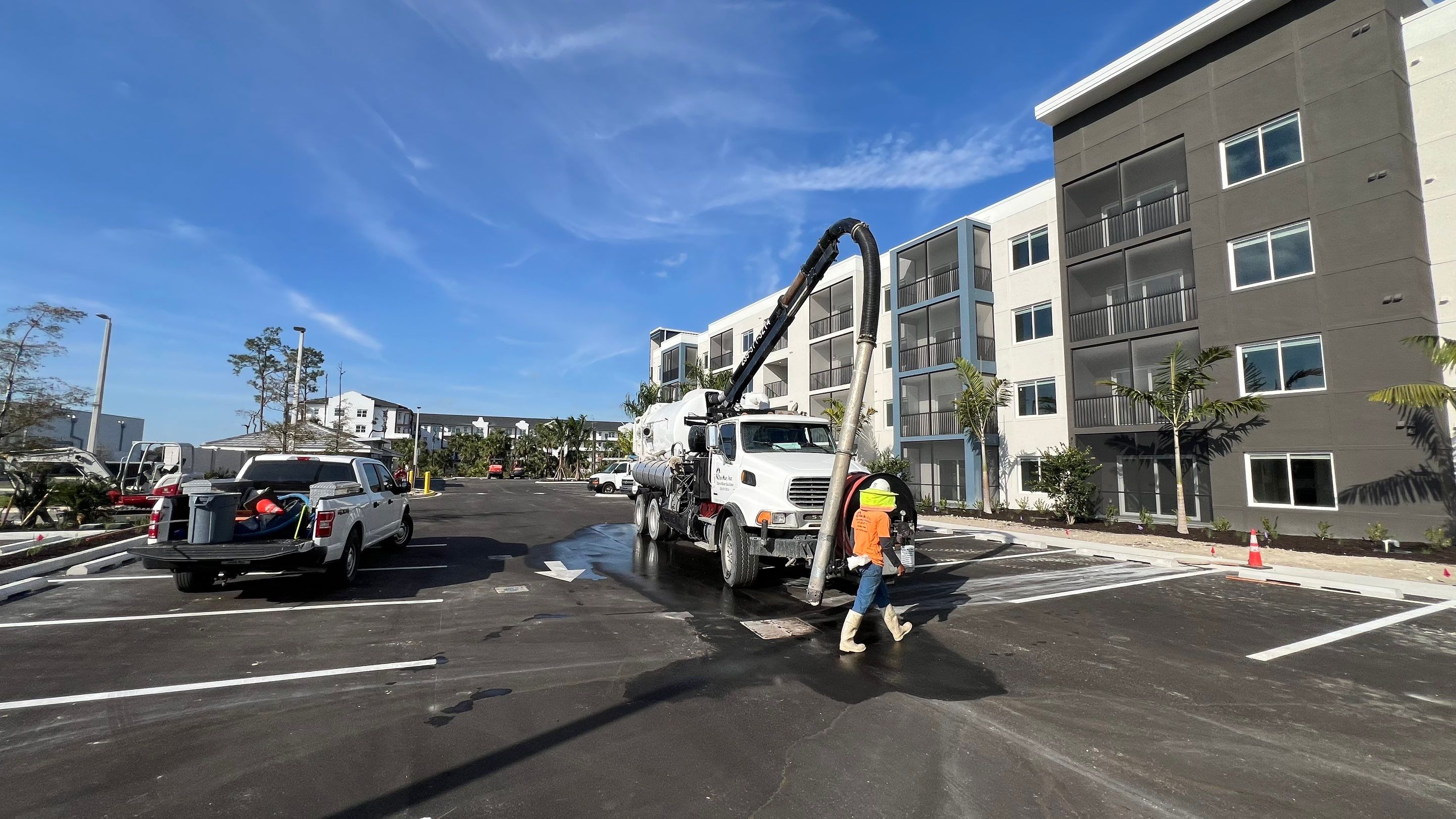 New Construction Apartment Complex Stormwater System and Sewer System Cleaning by Don Mar, Inc. Storm Water Solutions