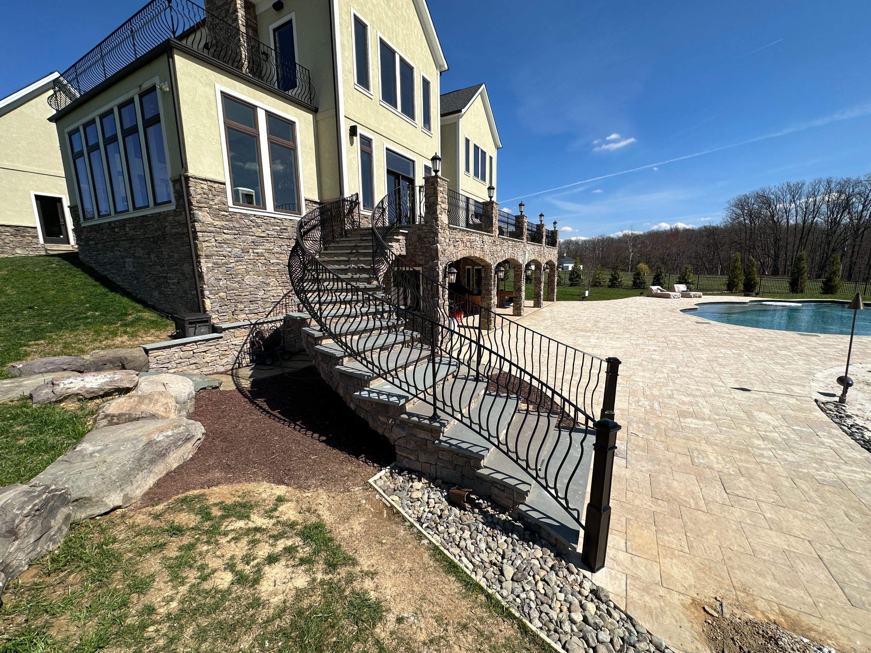 Ornamental Exterior Stair Railings – Custom Slate Surface Mount – Ijamsville, MD by Capitol Iron Works