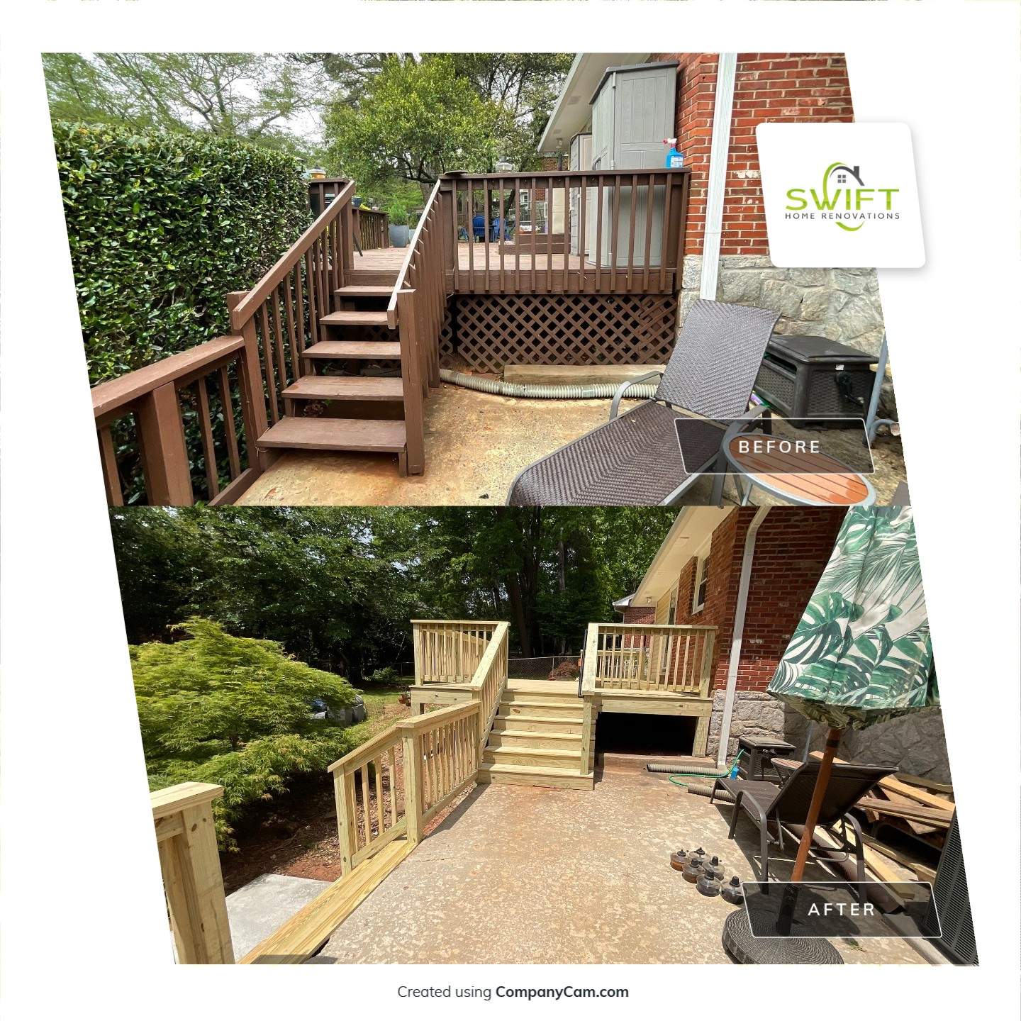 Custom Pressure-Treated Wood Deck and Railing Installation in Decatur by Swift Home Renovations