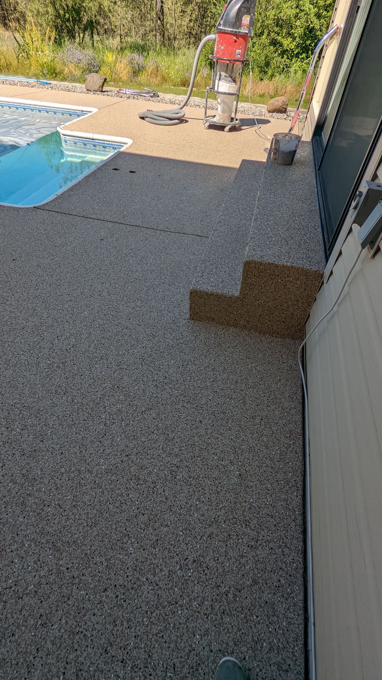 Garage Transformation using Domino for Garage and Pecan for Pool Deck by Croc Coatings, LLC