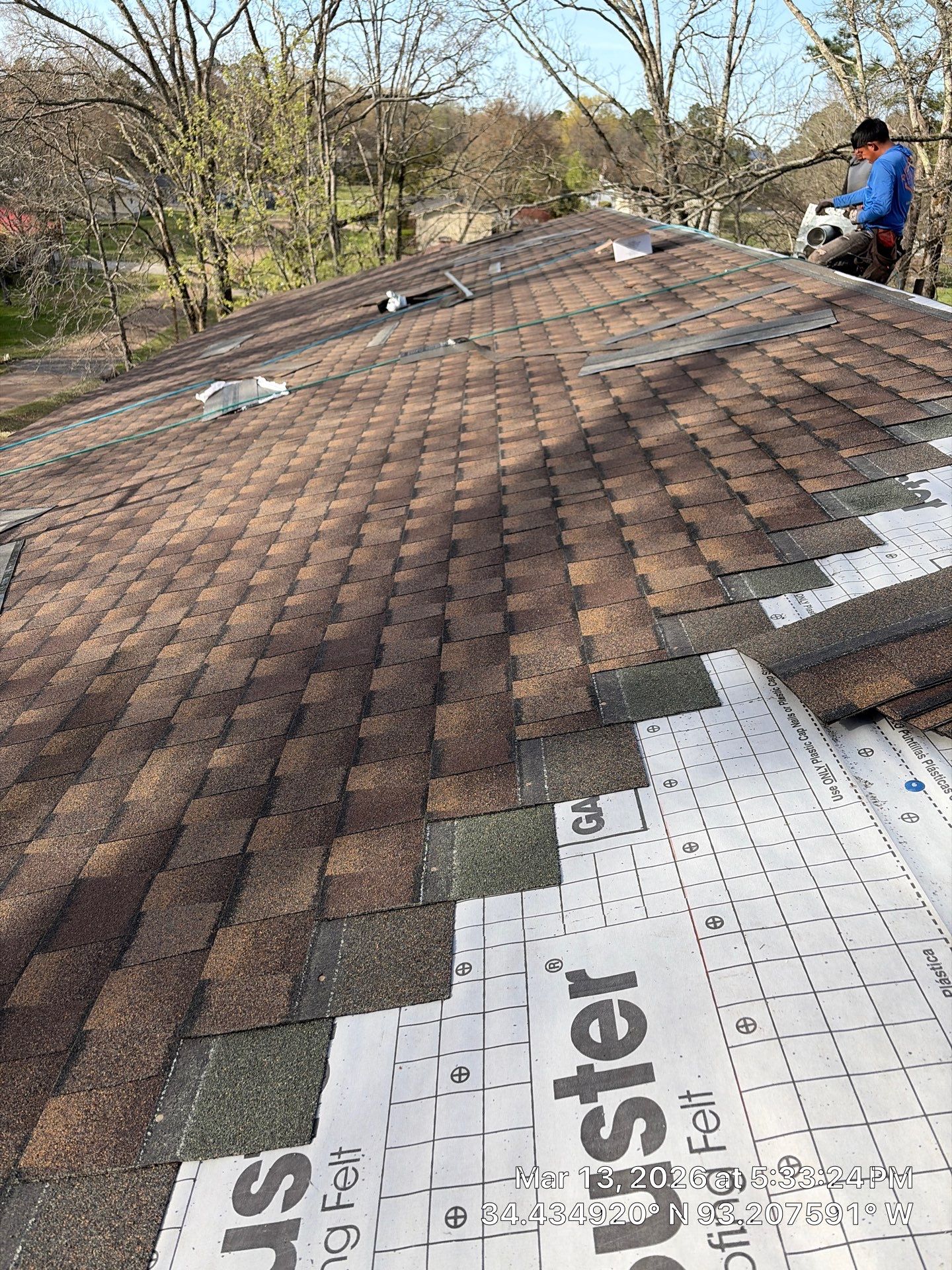 GAF Timberline UHDZ Shingle Roof Replacement and Decking Repair in Pearcy by Temple Roofing and Exteriors