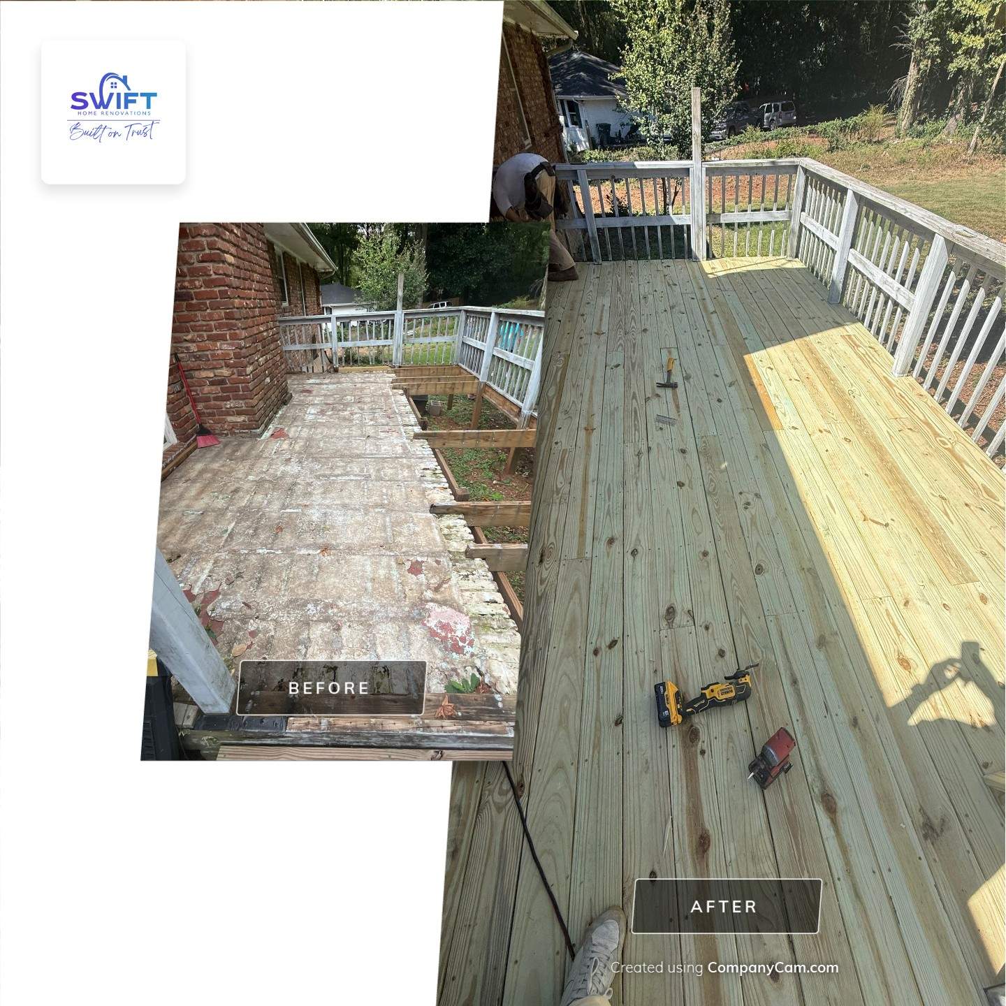 Pressure-Treated Wood Deck Replacement and Railing Installation in Marietta by Swift Home Renovations 