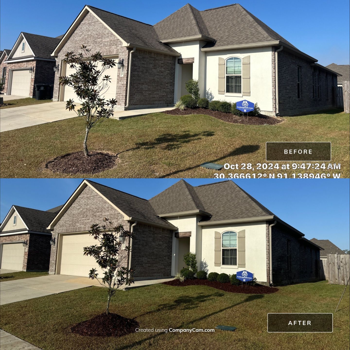 LANDSCAPE SERVICES: DEMO / BED PREP / CUT IN BED EDGES / MULCH INSTALL using BROWN MULCH "BARK BRITE" by CutScape, LLC.