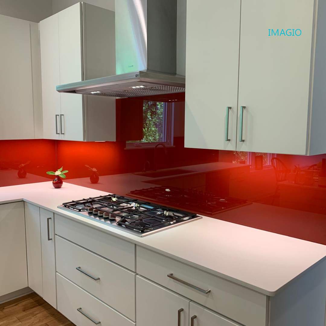Bolero Red Solid Glass Kitchen Backsplash by IMAGIO