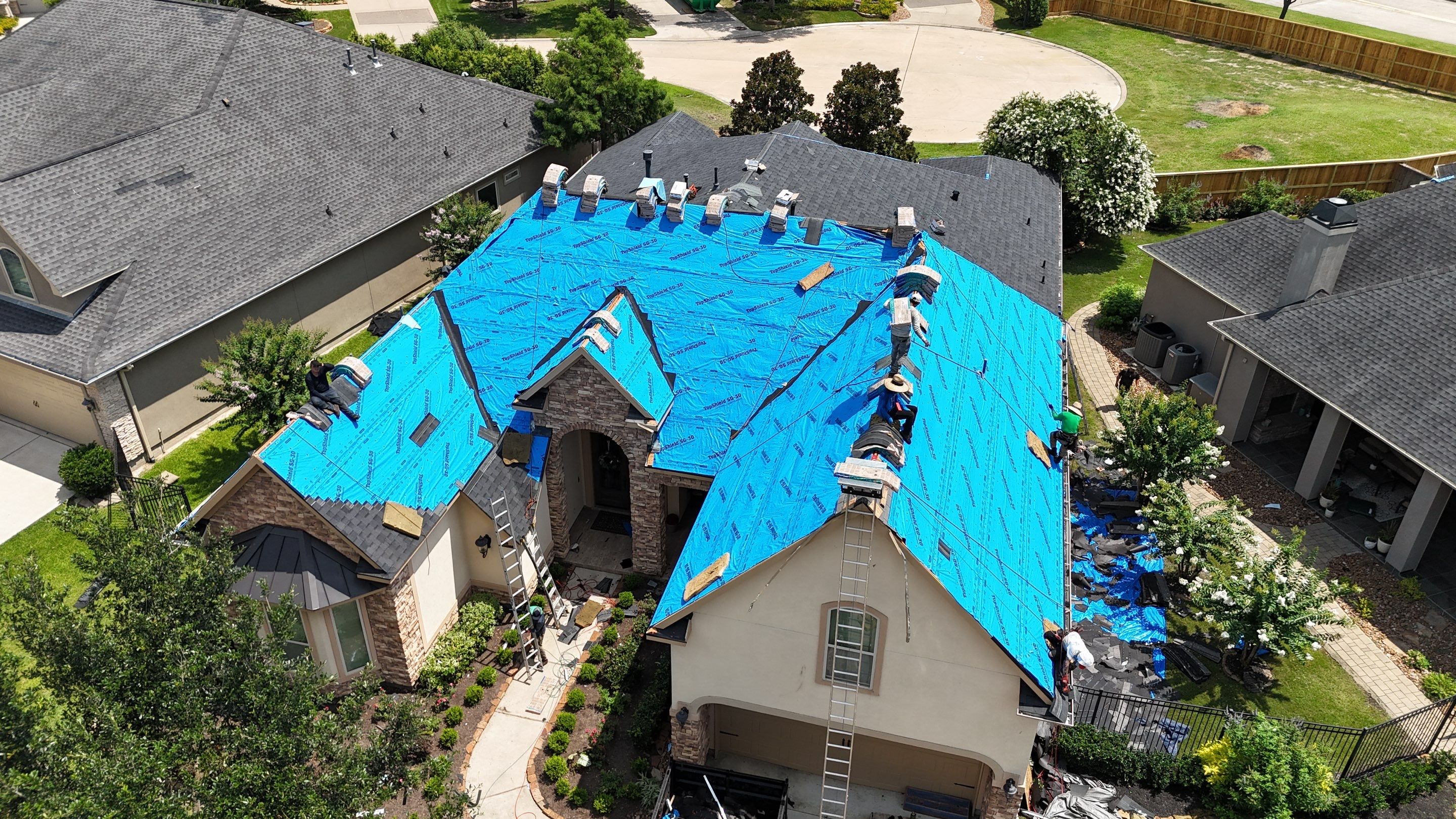 Residential Roofing Installation using Certainteed Landmark after last year's tornado in Cypress by Core Four Roofing