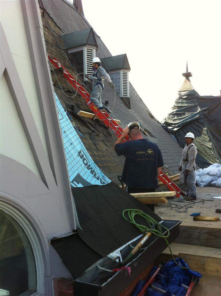 Historic Building ROOF REPLACEMNT with GAF TruSlate  on steep slop and Versico 60mil TPO on flat roof by Gorilla Exteriors Contracting, LLC