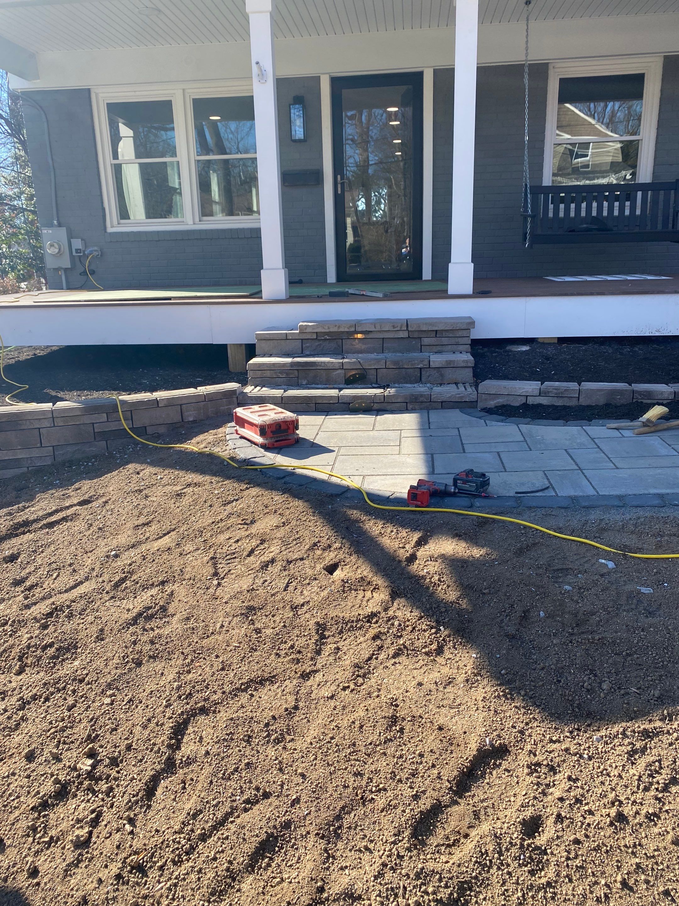 Retaining wall, walkway, small patio and landscape install by The Smet Companies, LLC