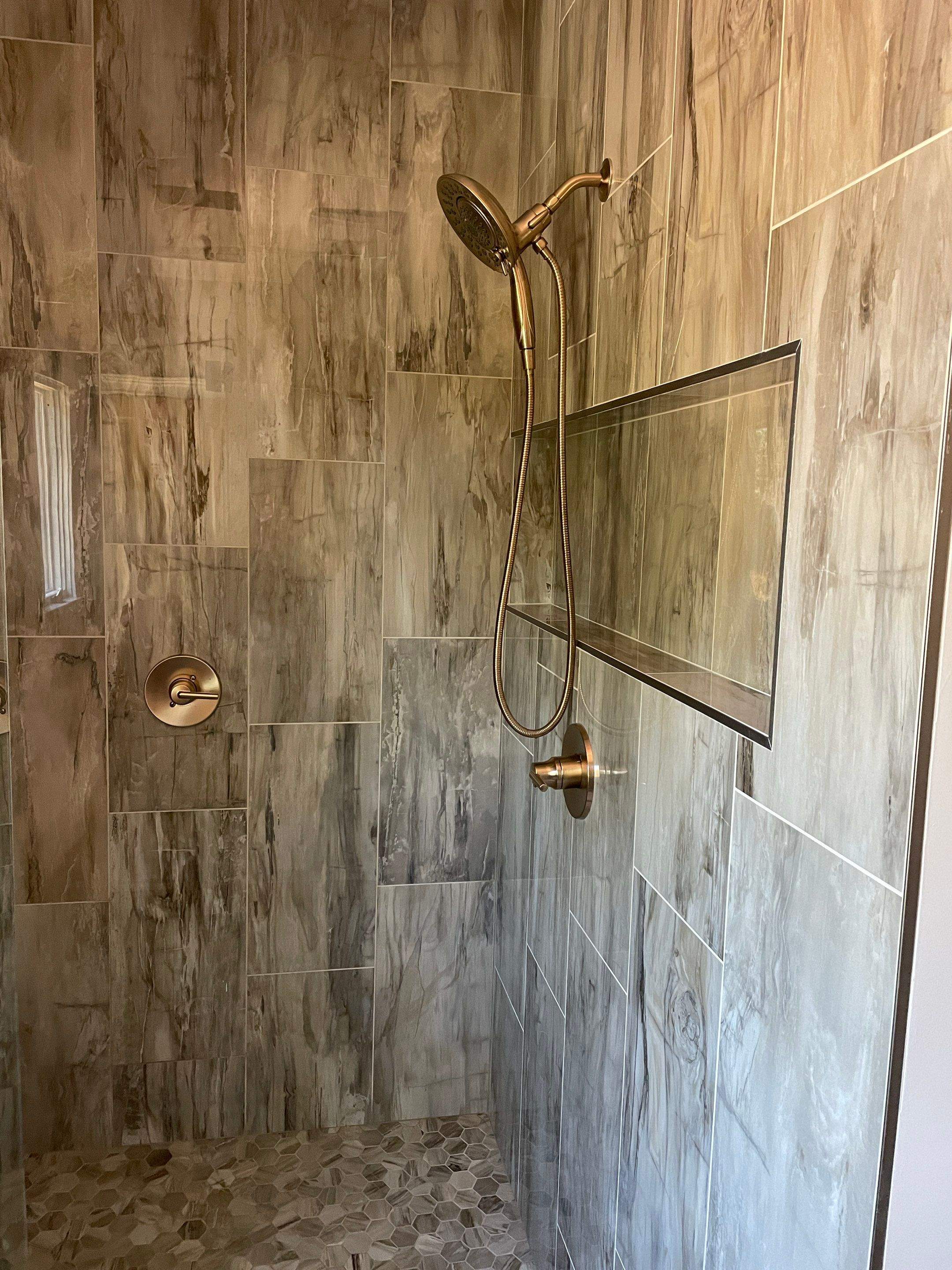 Georgeous Master Bath with heated floors by Footprints Bath and Tile of East Atlanta