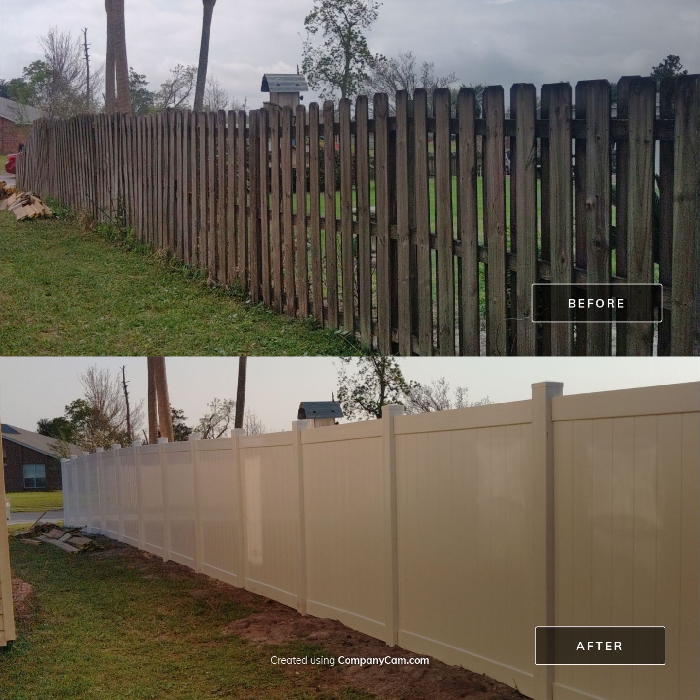 Fence Installation using White Vinyl by Hip Square Fence Inc.