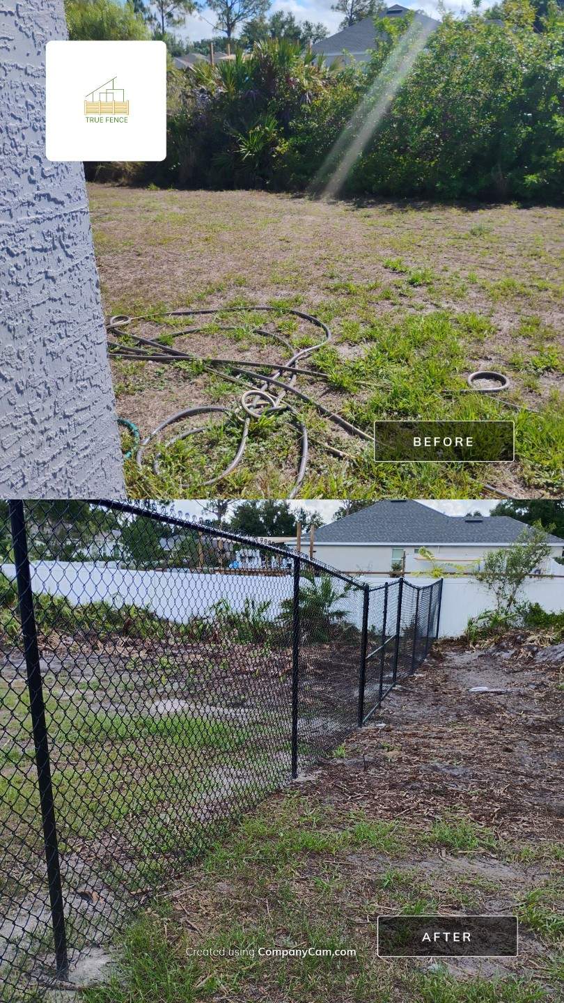 Black Chain Link and Vinyl Privacy Fence Installation in North Port by True Fence LLC