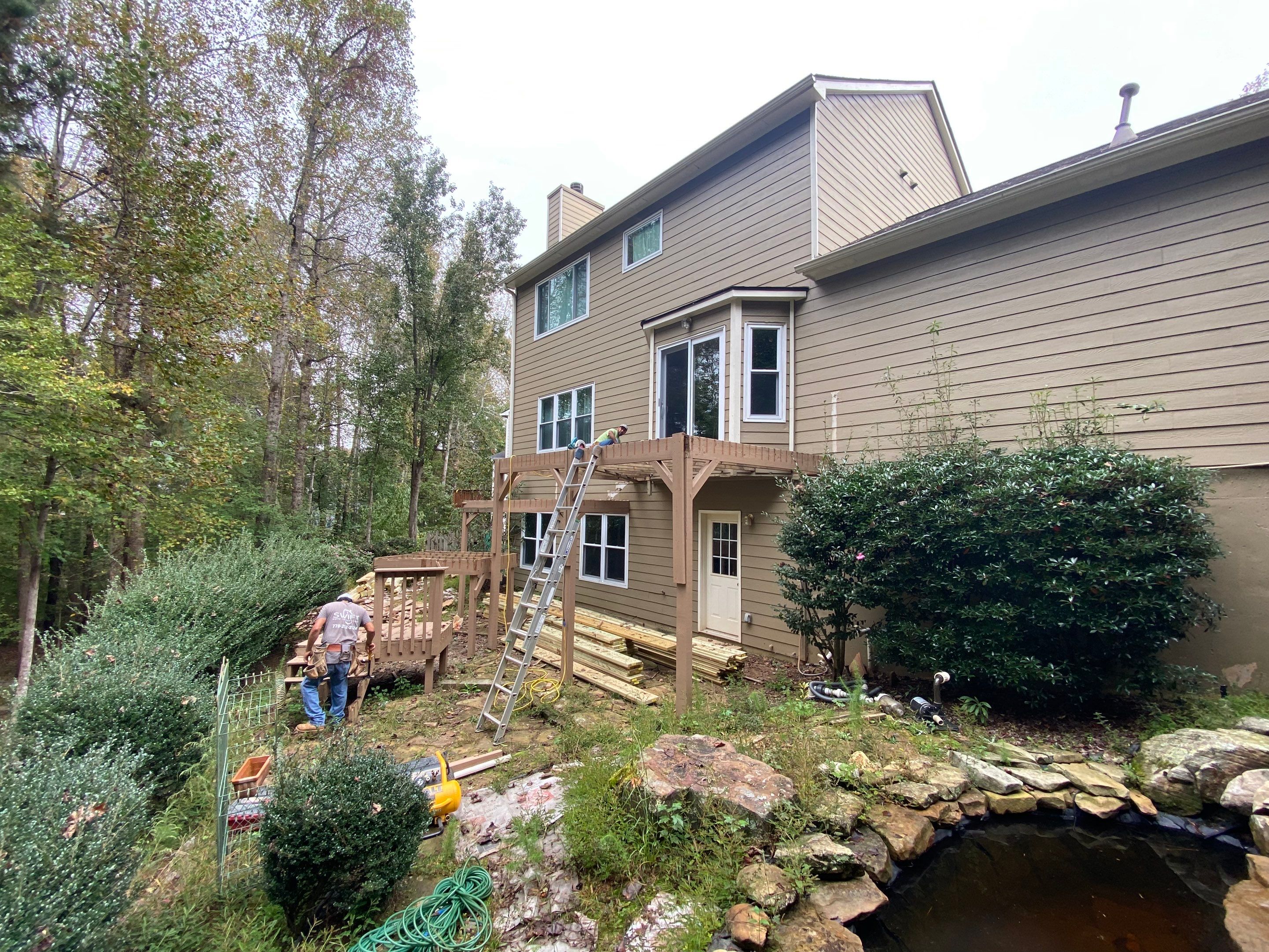 Elevated Wooden Deck and Staircase Construction in Cumming by Swift Home Renovations