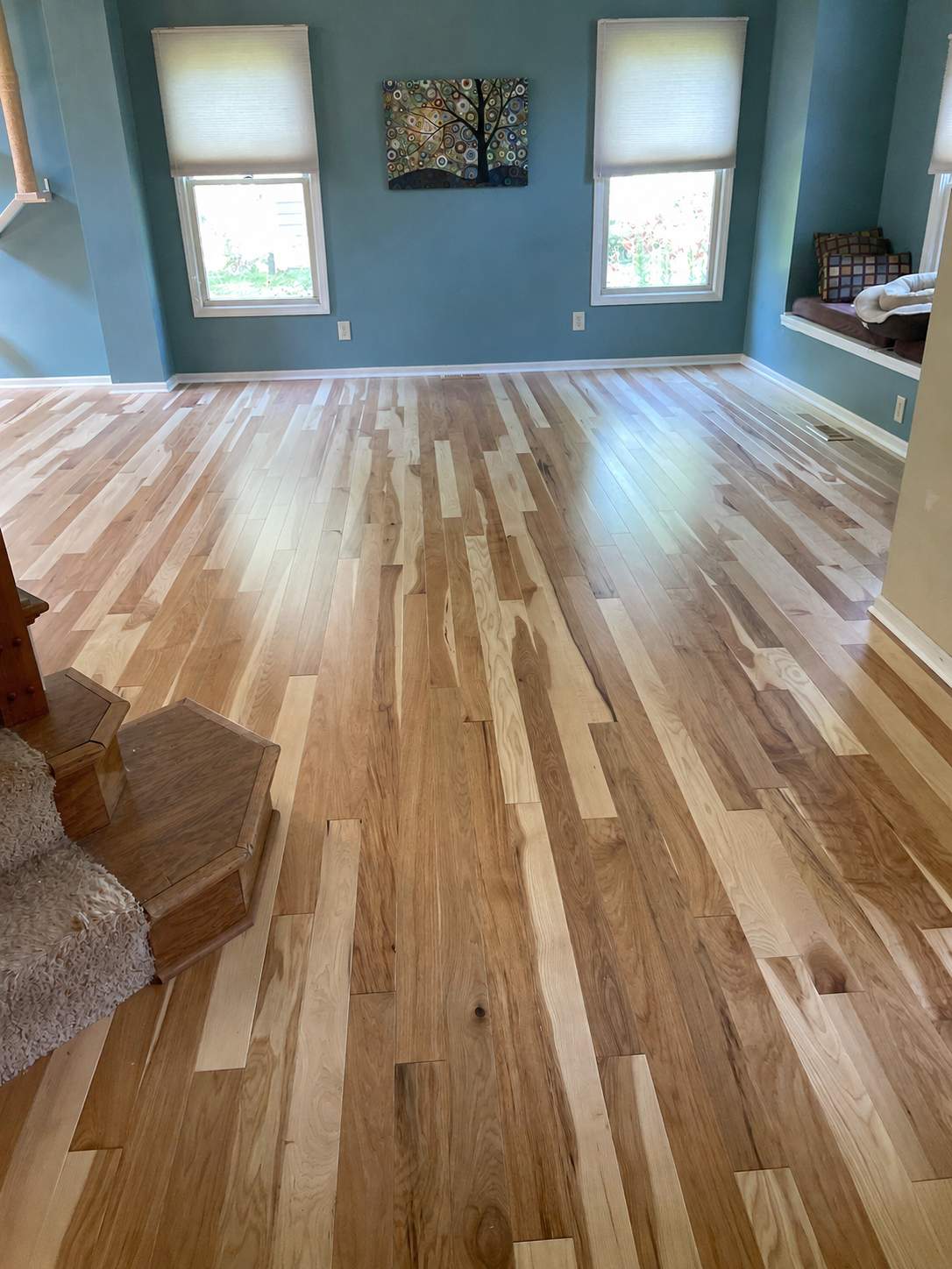 Natural Finish Solid Hickory Flooring Installation in Indianapolis by Brothers Floor Covering INC.