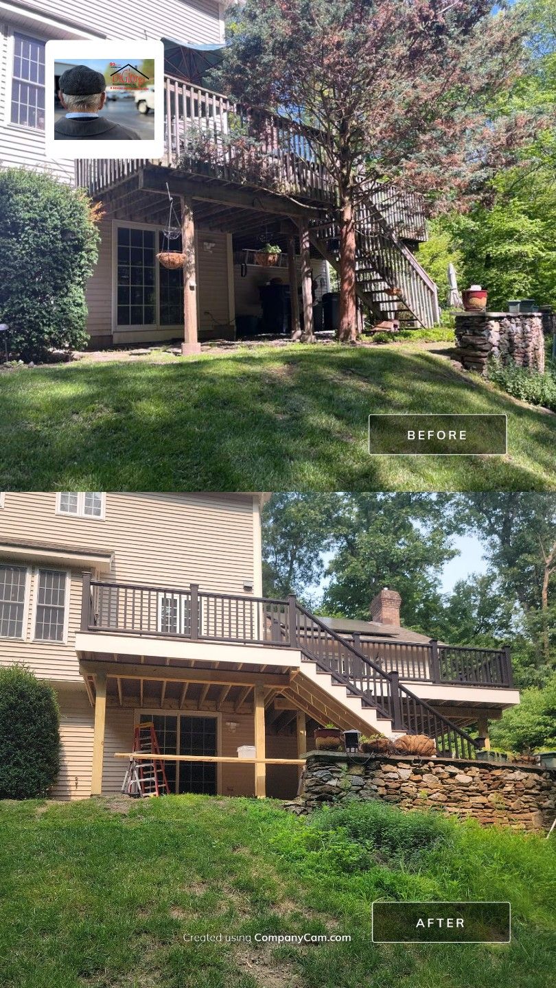 Deck Replacement, using Trex Select Whiskey Barrel and Transcend Railings in Black. by DiGiorgi Roofing and Siding Inc