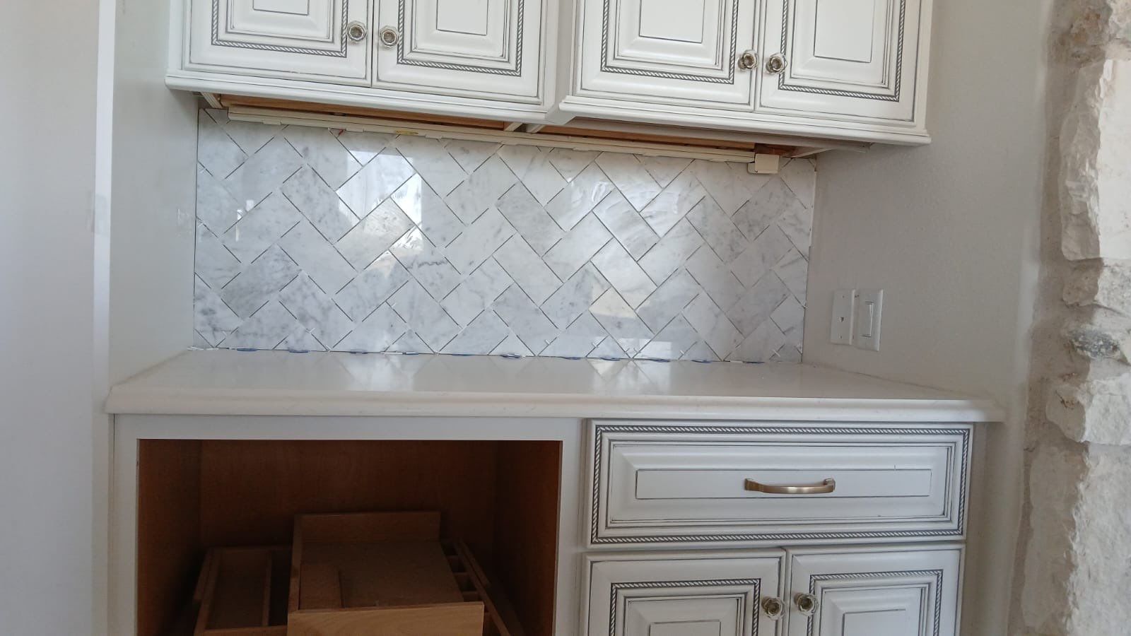 Kitchen and Bathroom Remodel Featuring Custom Stone and Tile in Mico by Mena stone surfaces
