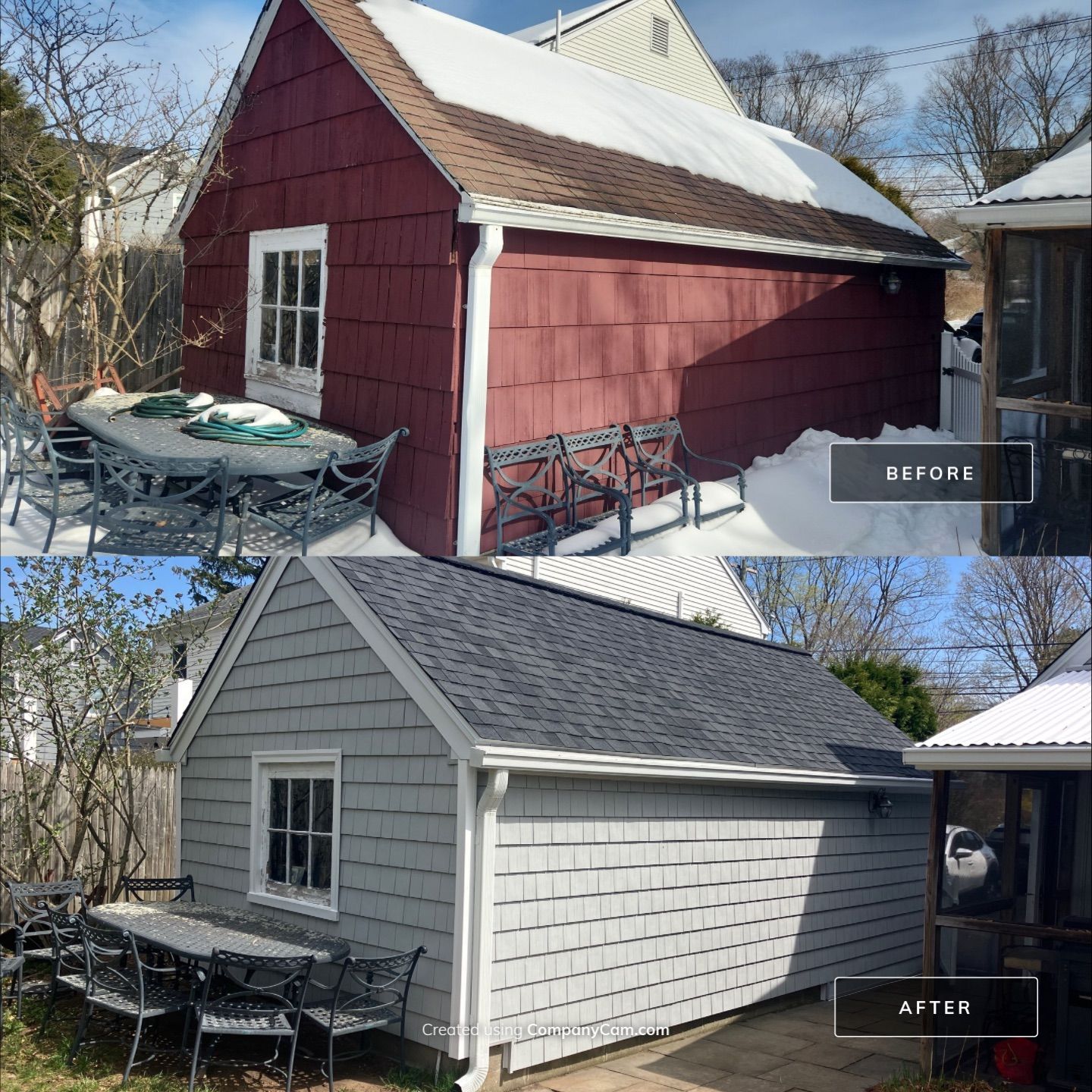 Siding transformation with Cert. Cedar Impressions D/7 Perfection Straight Bottom, Sterling Gray by DiGiorgi Roofing and Siding Inc