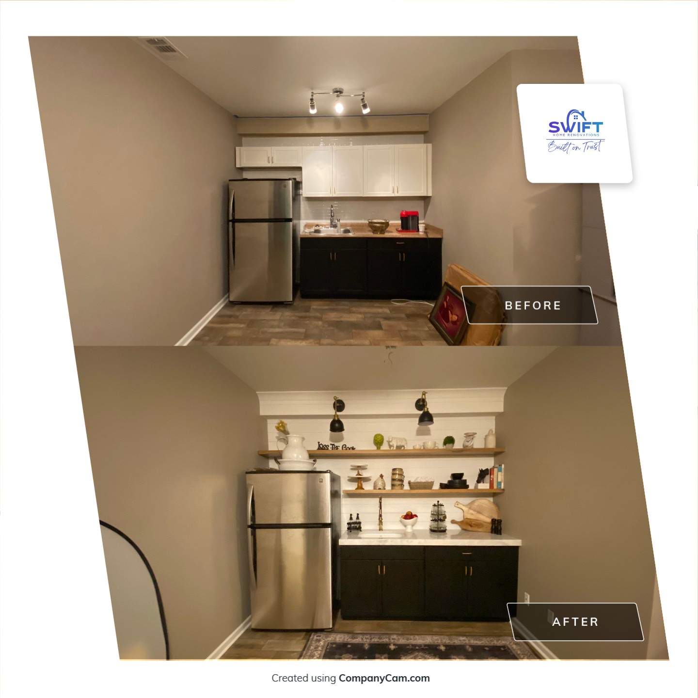 Woodstock Basement Kitchen Remodel with Custom Cabinetry and Tile Flooring by Swift Home Renovations
