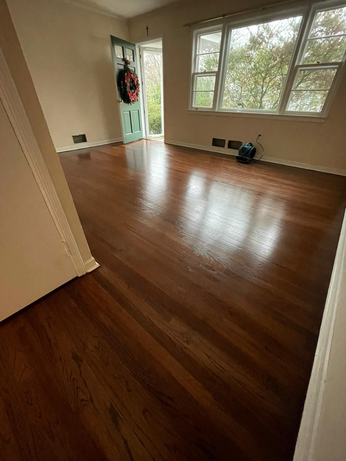 Red Oak Refinish using Duraseal Md Brown with Semi Gloss Finish by Footprints Floors Morristown
