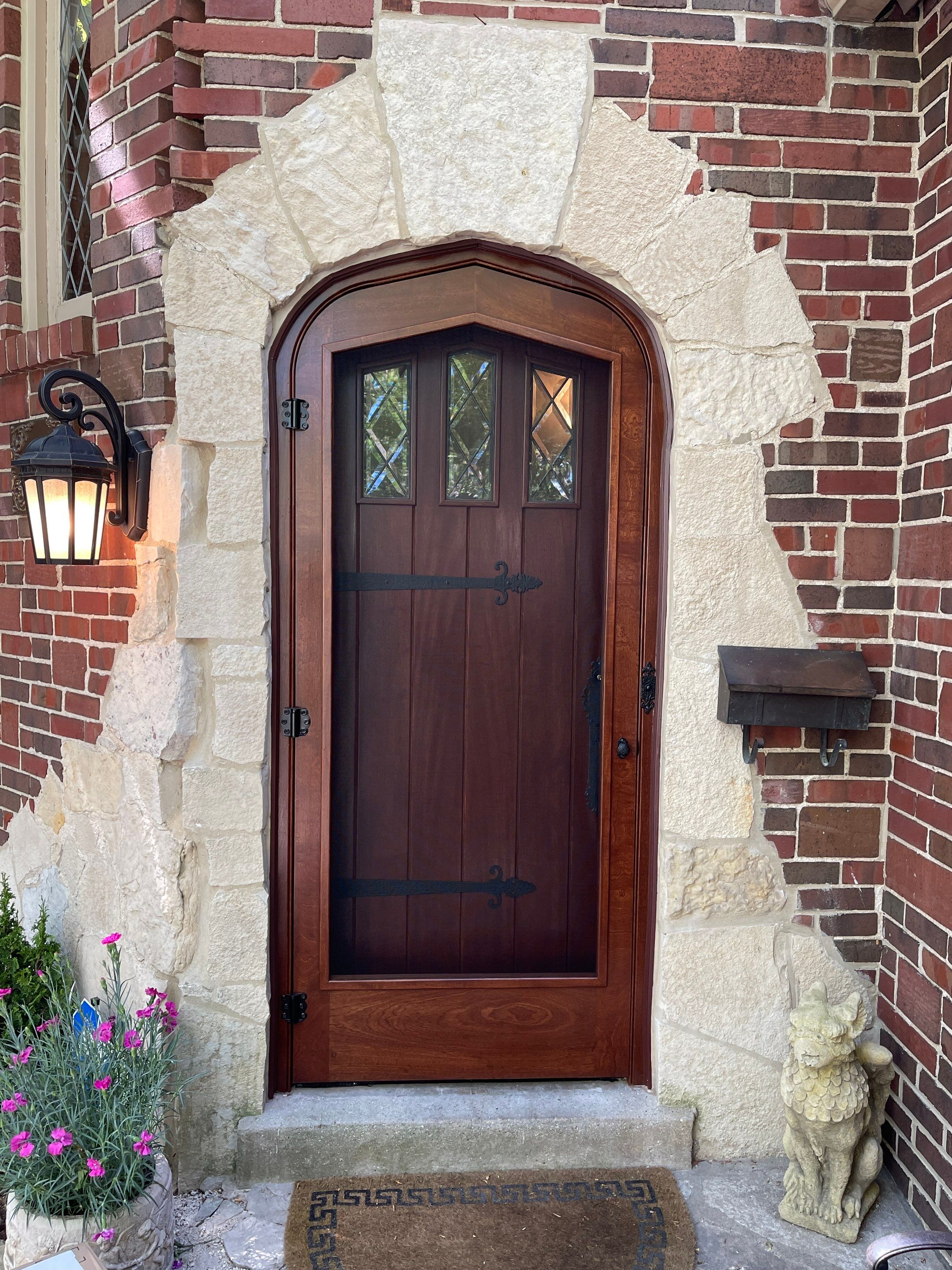 Custom Arched Wood Entry Door with Diamond Glass Replacement in Wilmette by Great American Exteriors