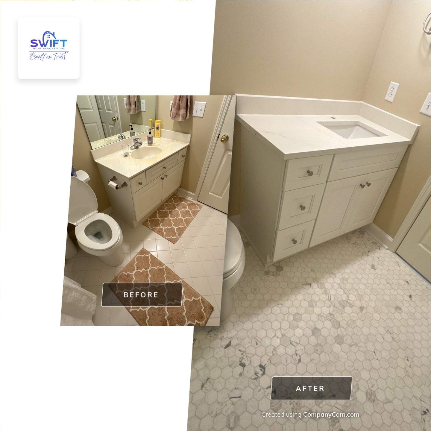 Marietta Bathroom and Laundry Room Floor and Vanity Remodel by Swift Home Renovations