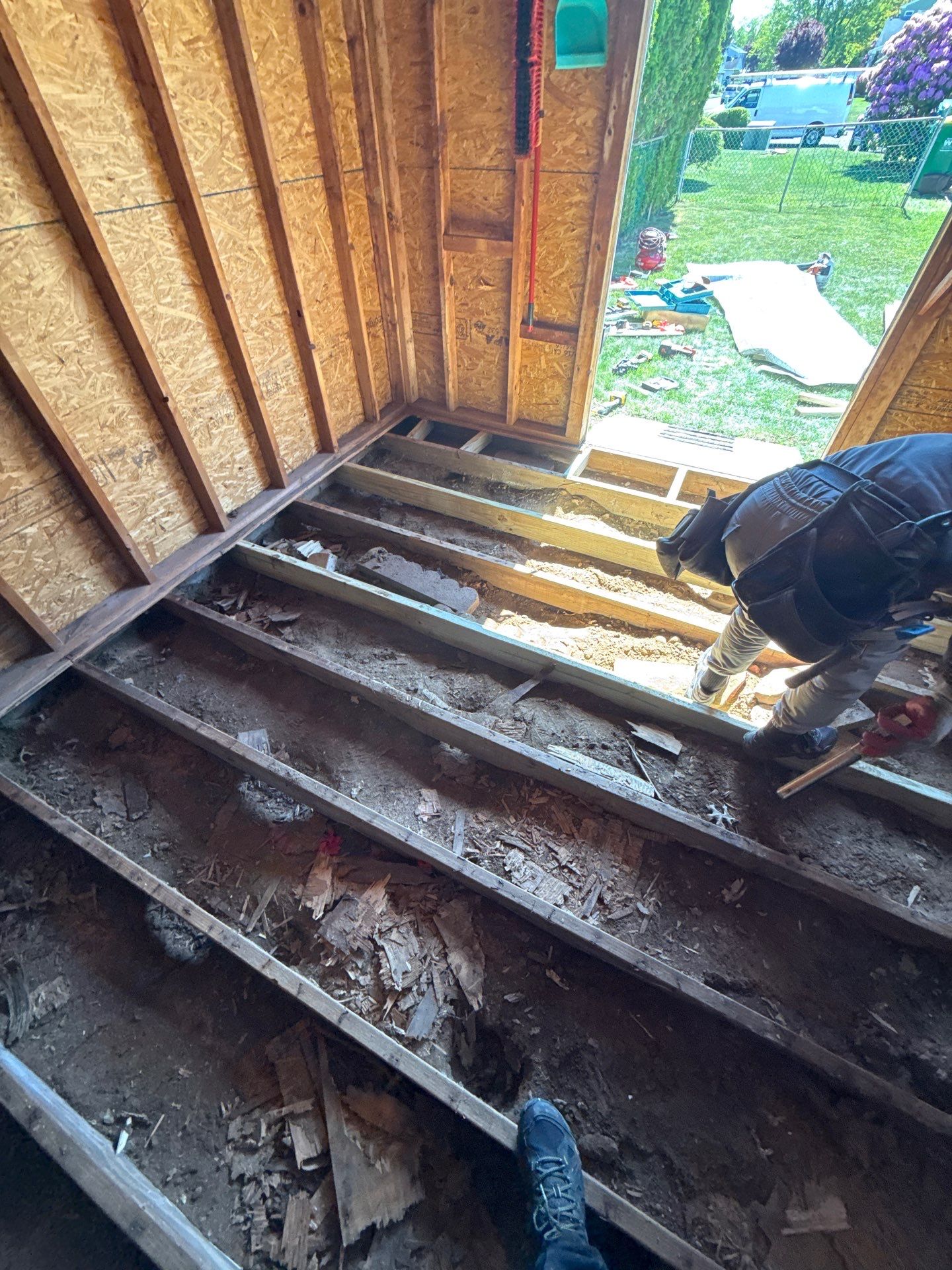 Shed Floor Joist Repair and Plywood Subfloor Installation in Fairless Hills by Stofan Construction LLC