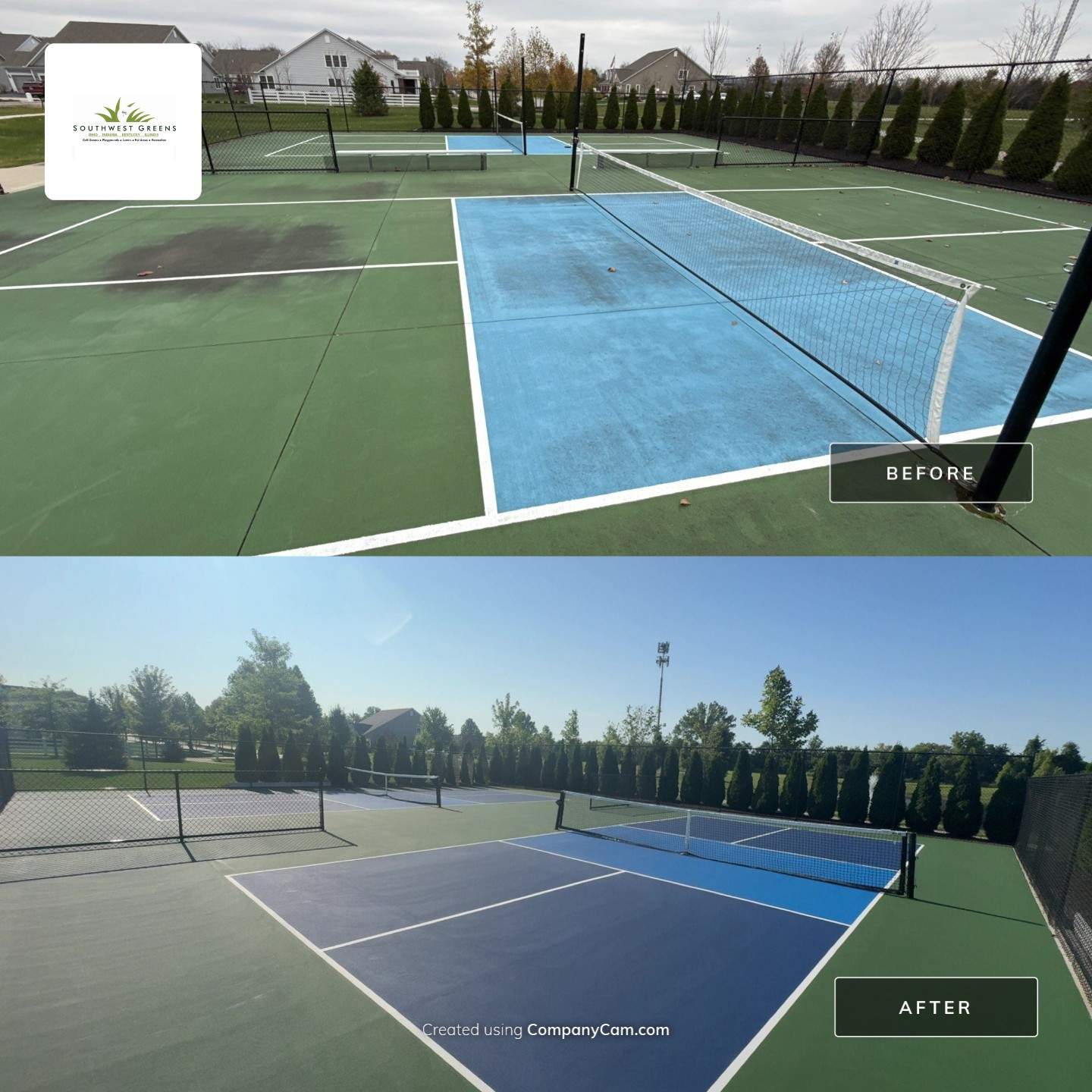 Pickleball Courts referbish in New Albany by Southwest Greens Midwest