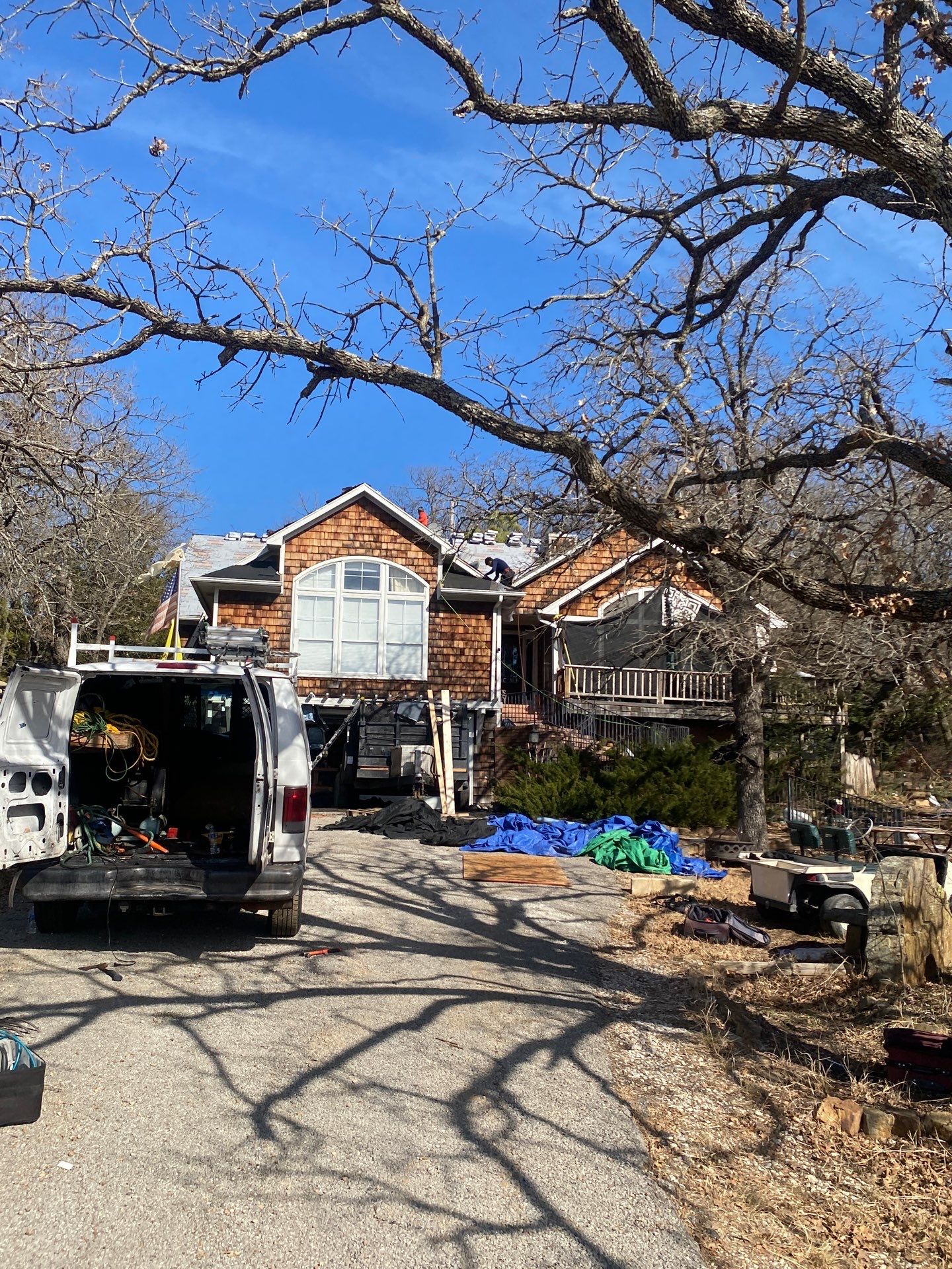Roof Replacement on a private lake near Ardmore by BANA Roofing and Solar Supply