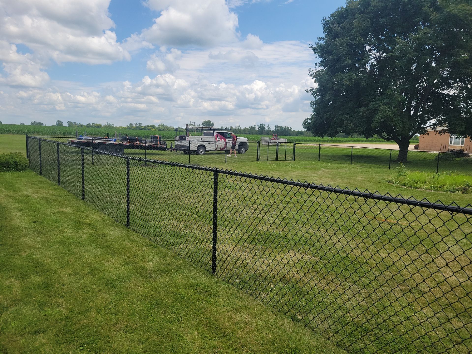 Residential Black Vinyl-Coated Chain Link Fence Installation in Allison by Perfect Picket Fence and Stain