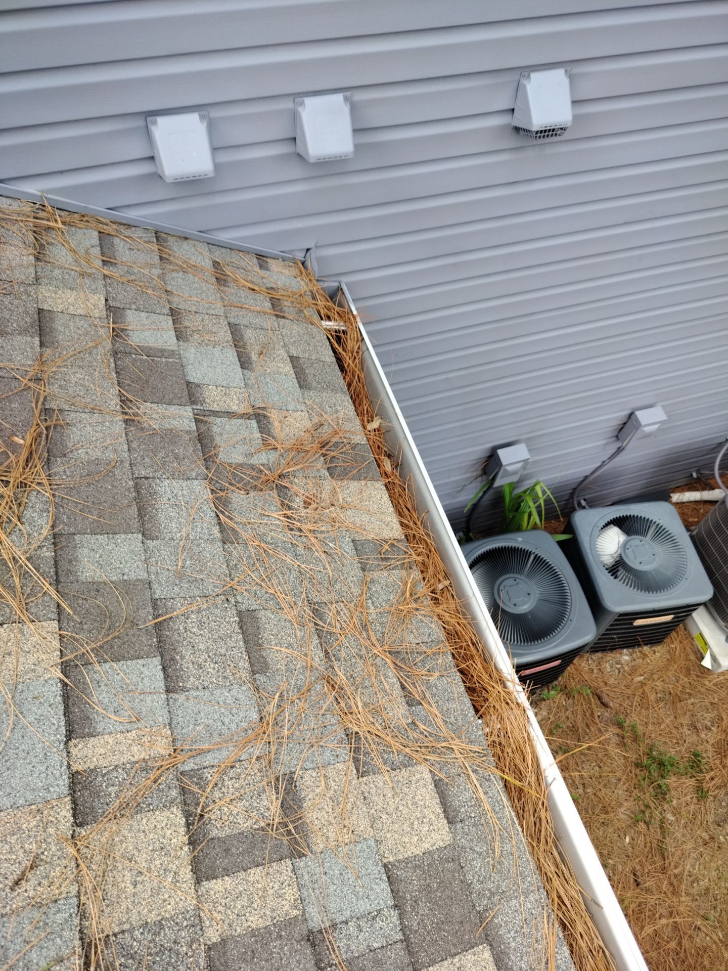 Commercial gutter cleaning Kissimmee & St. Cloud, FL before photo with filled gutters