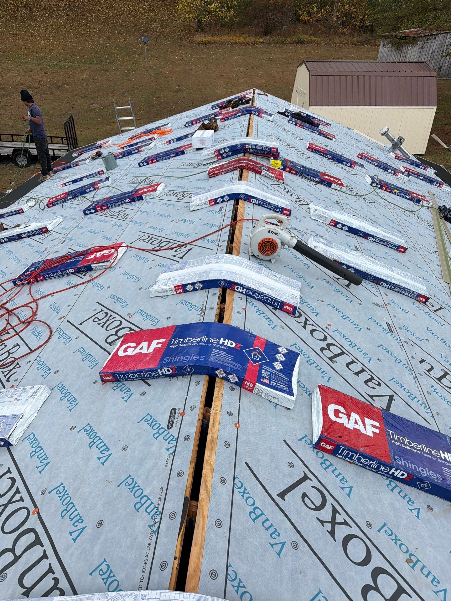 Garage Roof Installation using GAF Timberline HDZ Shakewood by Rainstoppers Roofing