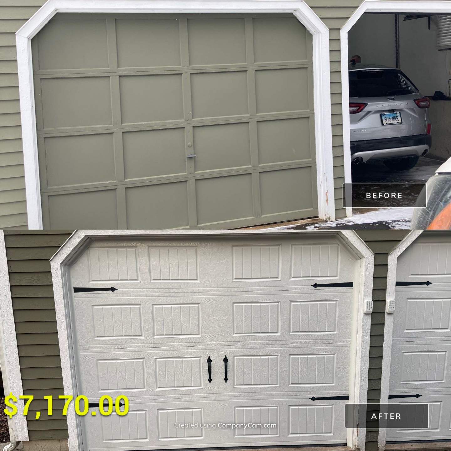 Clean Garage Door Upgrade with Modern Hardware Detail by DiGiorgi Roofing and Siding Inc