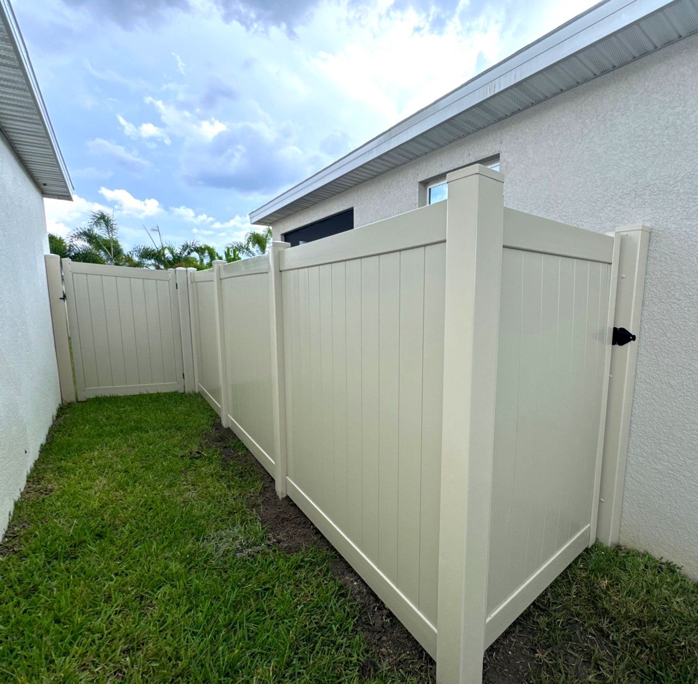 Vinyl Fence Installation using Tan Vinyl Privacy Fence by Asap fence and gates, LLC