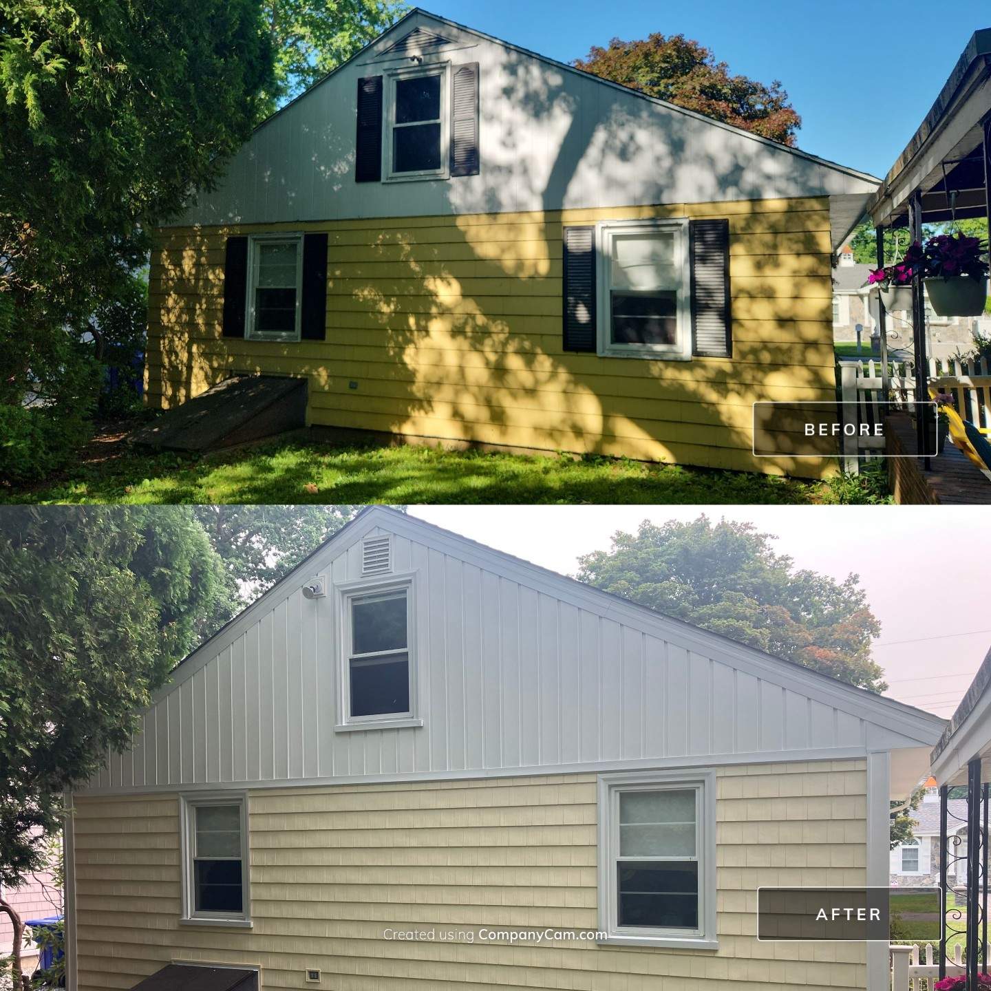 Siding Refreshment with Cert Cedar Impressions D/7 Perfection Straight Bottom, Heritage Cream; and Cert S/7 Reverse Board and Batten, White by DiGiorgi Roofing and Siding Inc