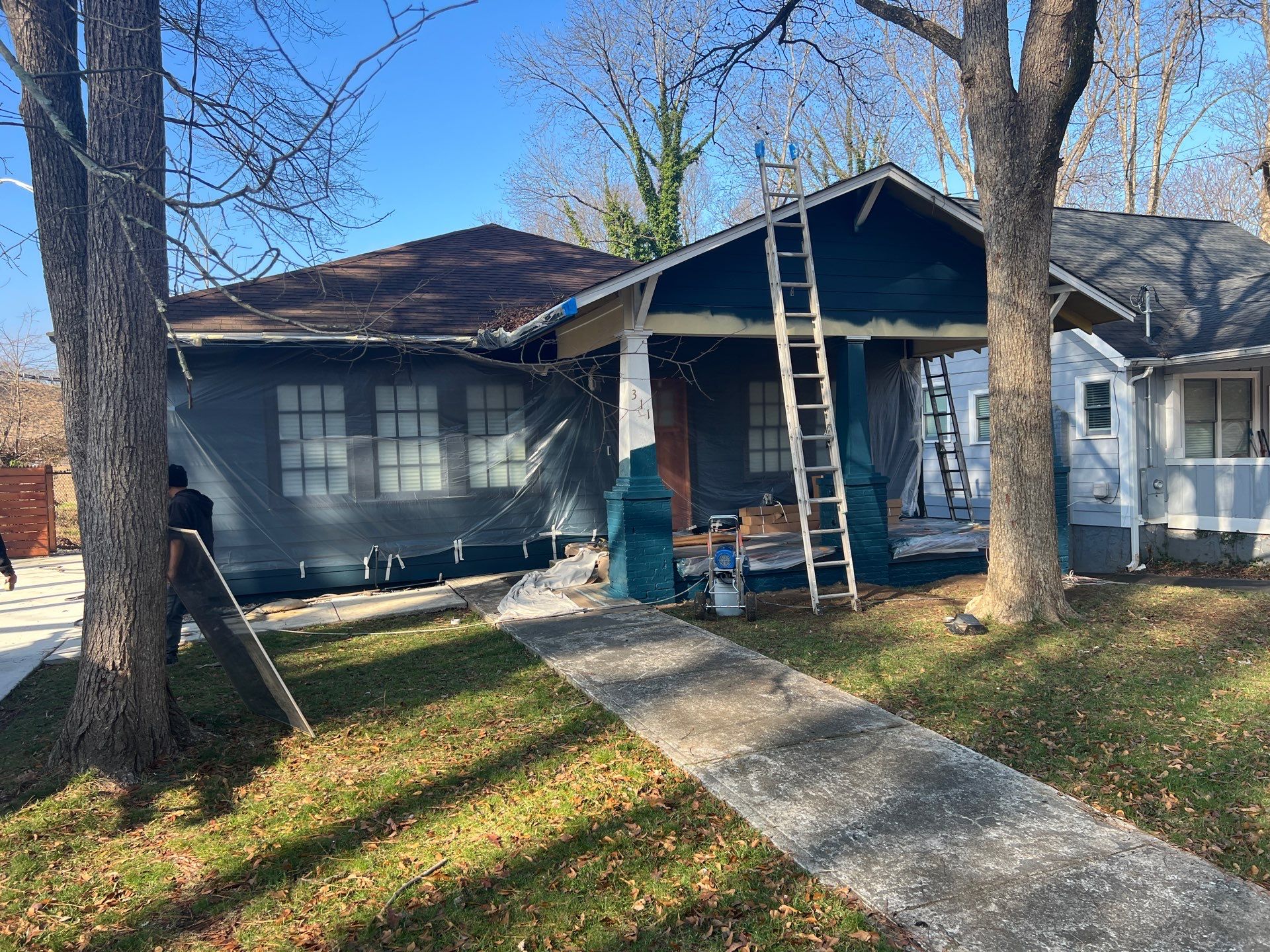 Cedar Tongue & Groove Porch Ceiling Installation Plus James Hardie Siding Replacement by Nelson Exteriors 