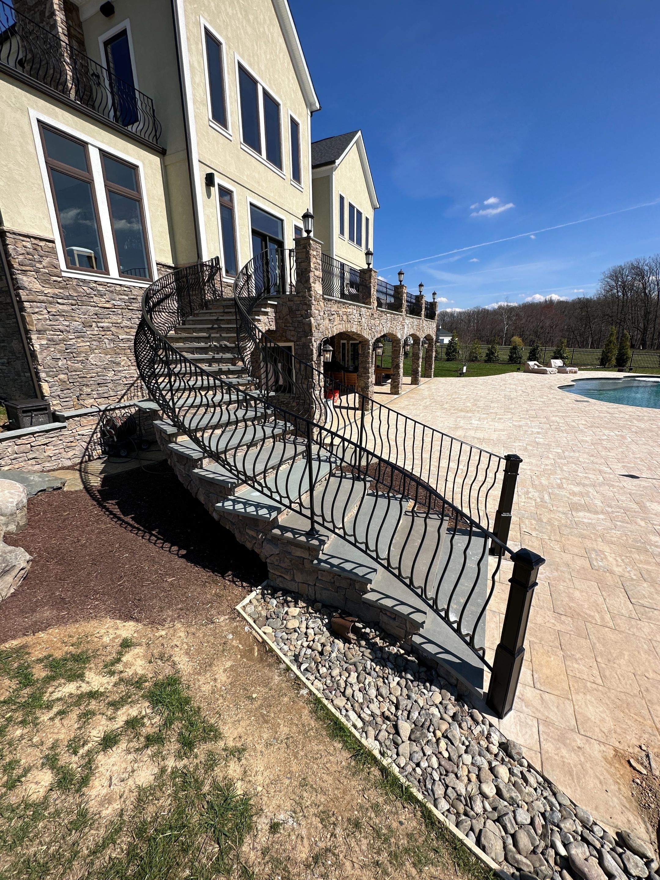 Ornamental Exterior Stair Railings – Custom Slate Surface Mount – Ijamsville, MD by Capitol Iron Works