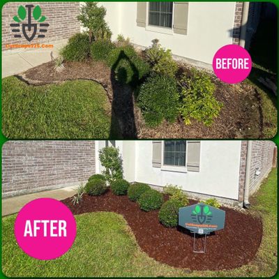 DEMO / BED PREP / CUT IN BED EDGES / MULCH INSTALL using BROWN MULCH "BARK BRITE"