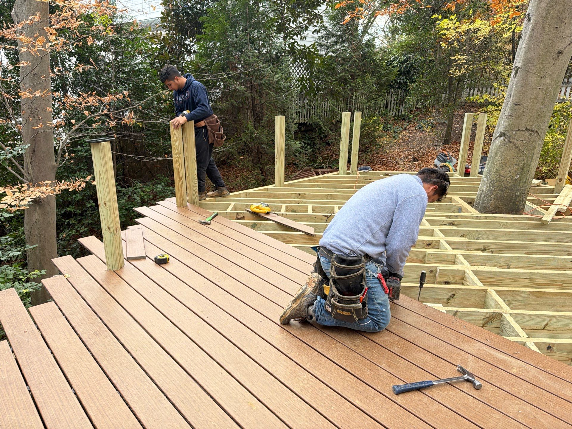 Custom Composite Deck Replacement with Geometric Railing in Bethesda, MD by Jakari Restoration & Construction LLC