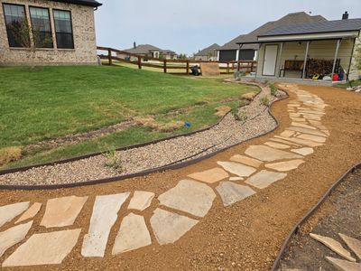 Argyle Residential Landscape Installation with Flagstone Path and Outdoor Seating
