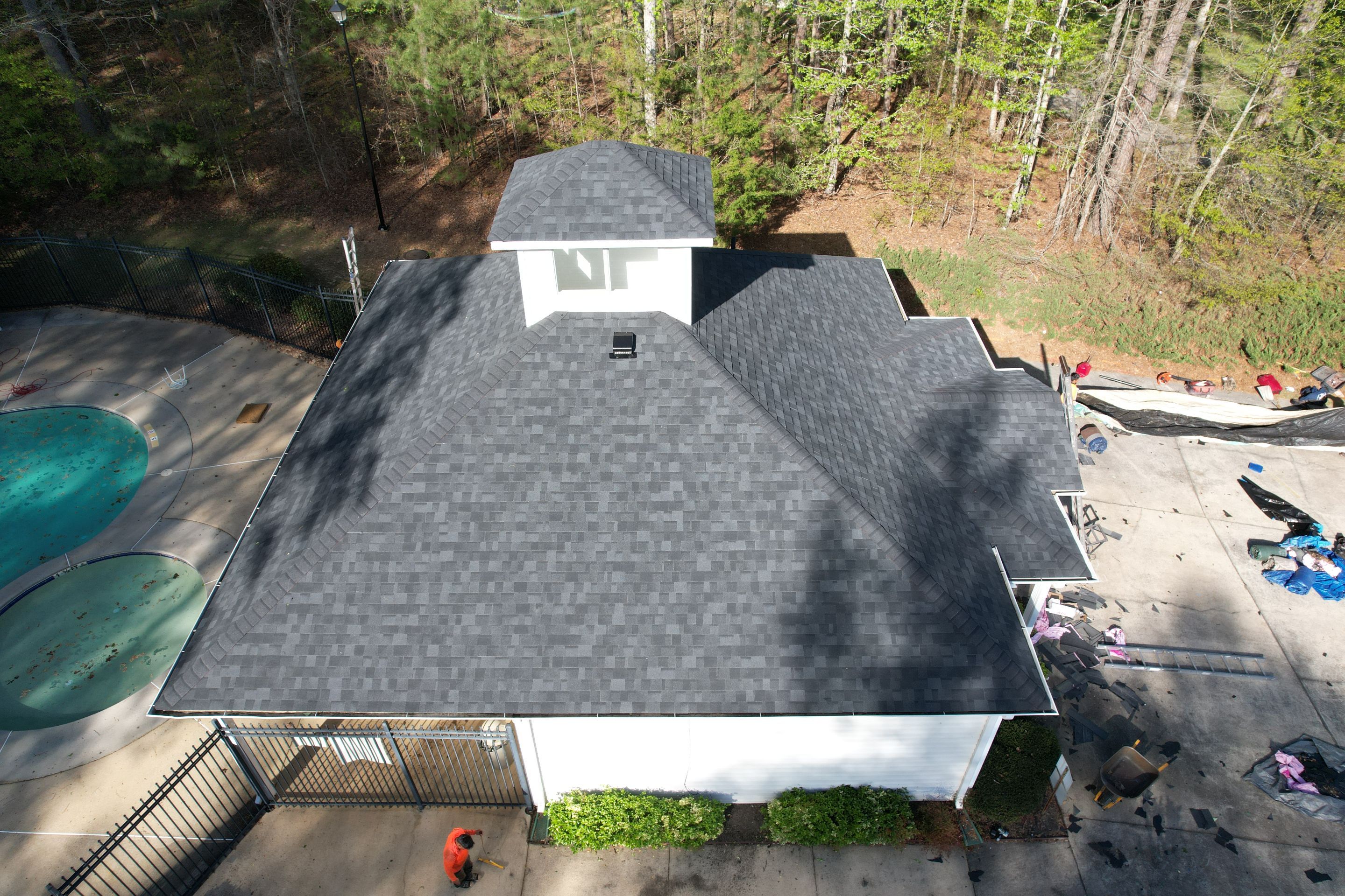 Pool House Roof Replacement using Owens Corning Onyx Black by Inspector Roofing and Restoration